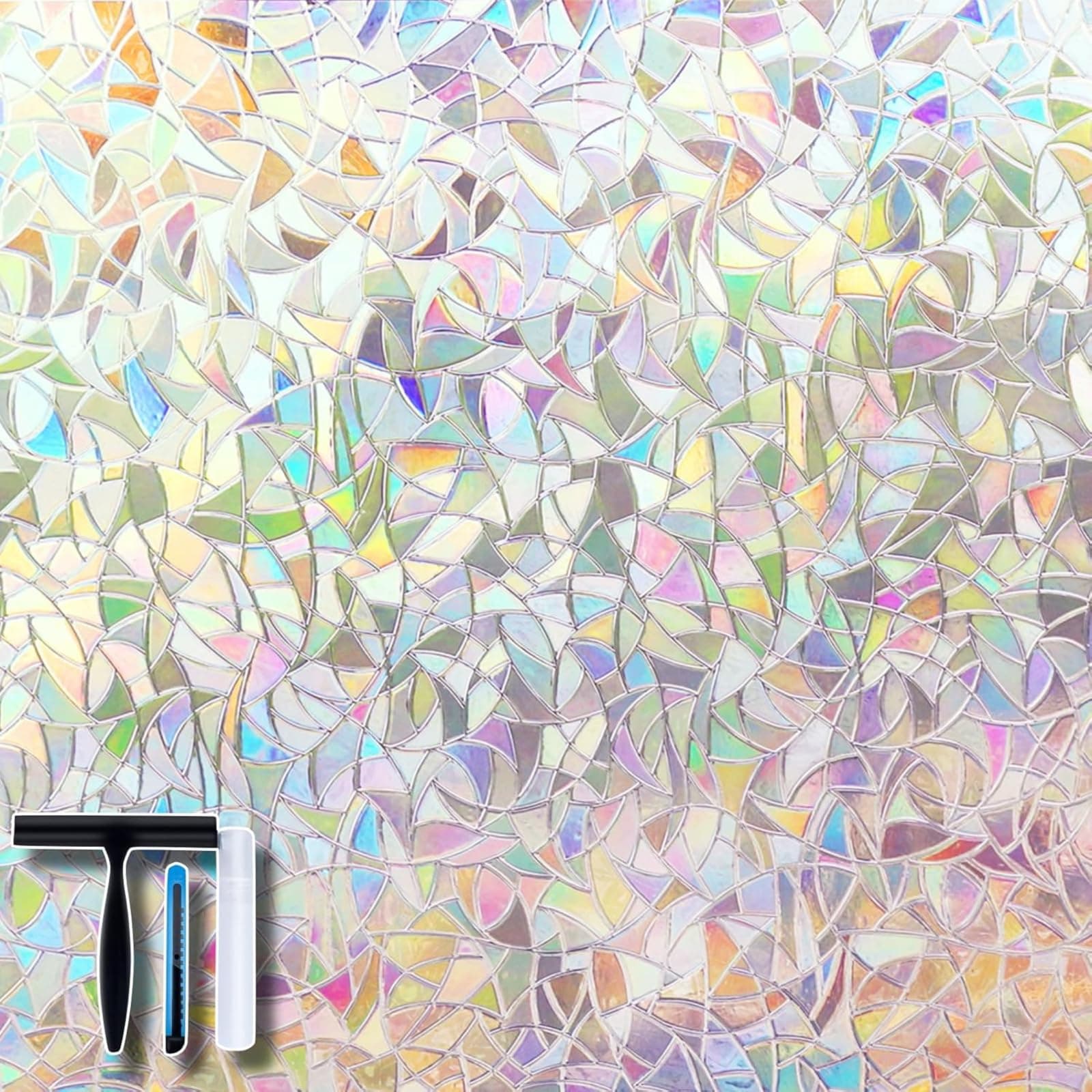 Volcanics Window Privacy Film with Installation Tools, Static Window Clings Vinyl 3D Window Decals Window Stickers Rainbow Window Film for Glass Door Heat Control Anti UV 17.5 x 157.4 Inches