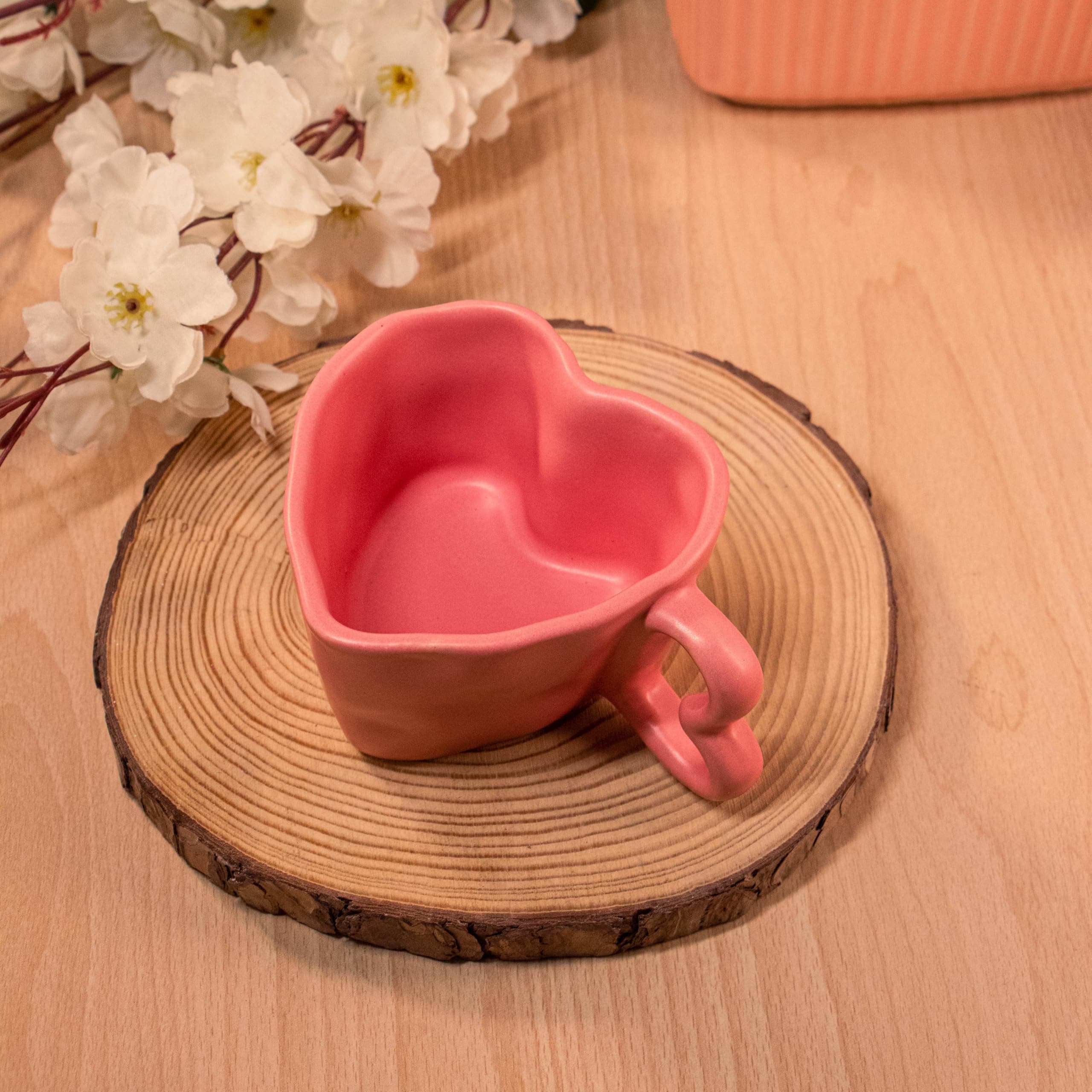 Rare Planet Handcrafted Pink Heart-Shaped Ceramic Mug Set of 1 - Unique Artisanal Coffee and Tea Mug for Home - Stylish & Durable Drinkware - Perfect for Valentine's Day Gifts, Daily Use & Home Decor