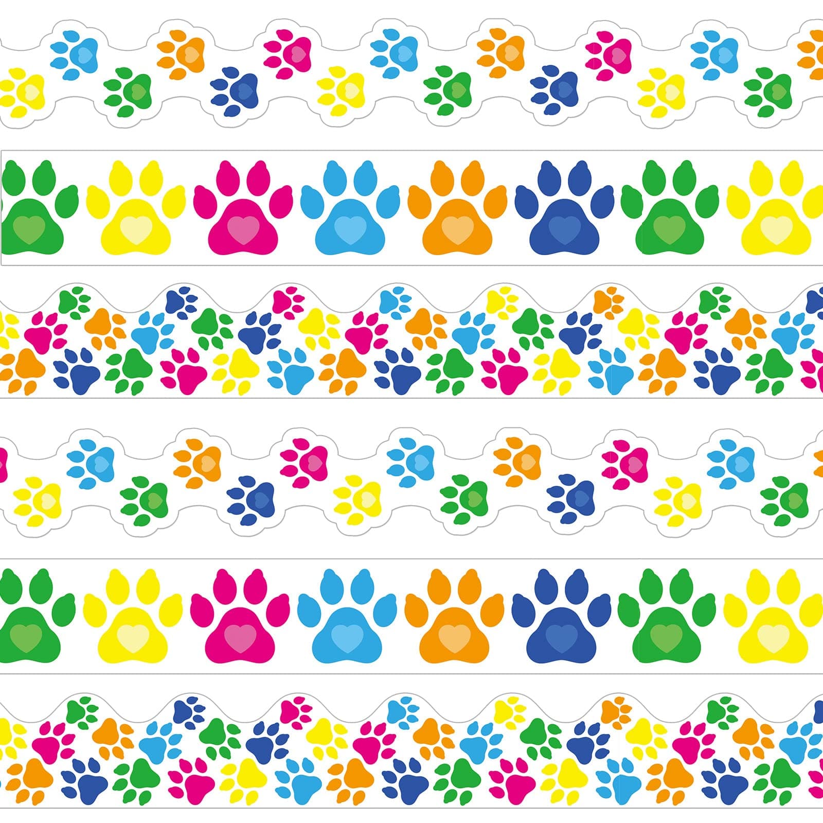 60 Pack Paw Print Bulletin Board Borders 65ft Colorful Dog Paw Theme Animal Pet Prints Border Design Paper for School Classroom Black Board Office Decoration