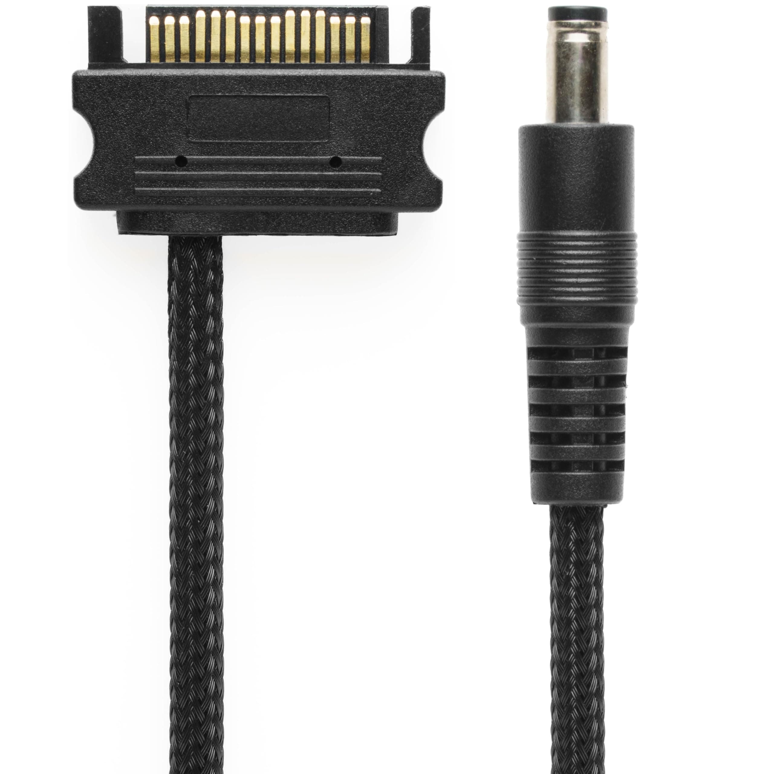 CRJ 15-Pin SATA to 12V DC Plug Adapter Cable - 12-inch (30cm), Black Sleeved - Electronics 12V 5.5mm x 2.1mm Barrel Plug Power Adapter from an ATX Power Supply 15-Pin SATA Power Connection