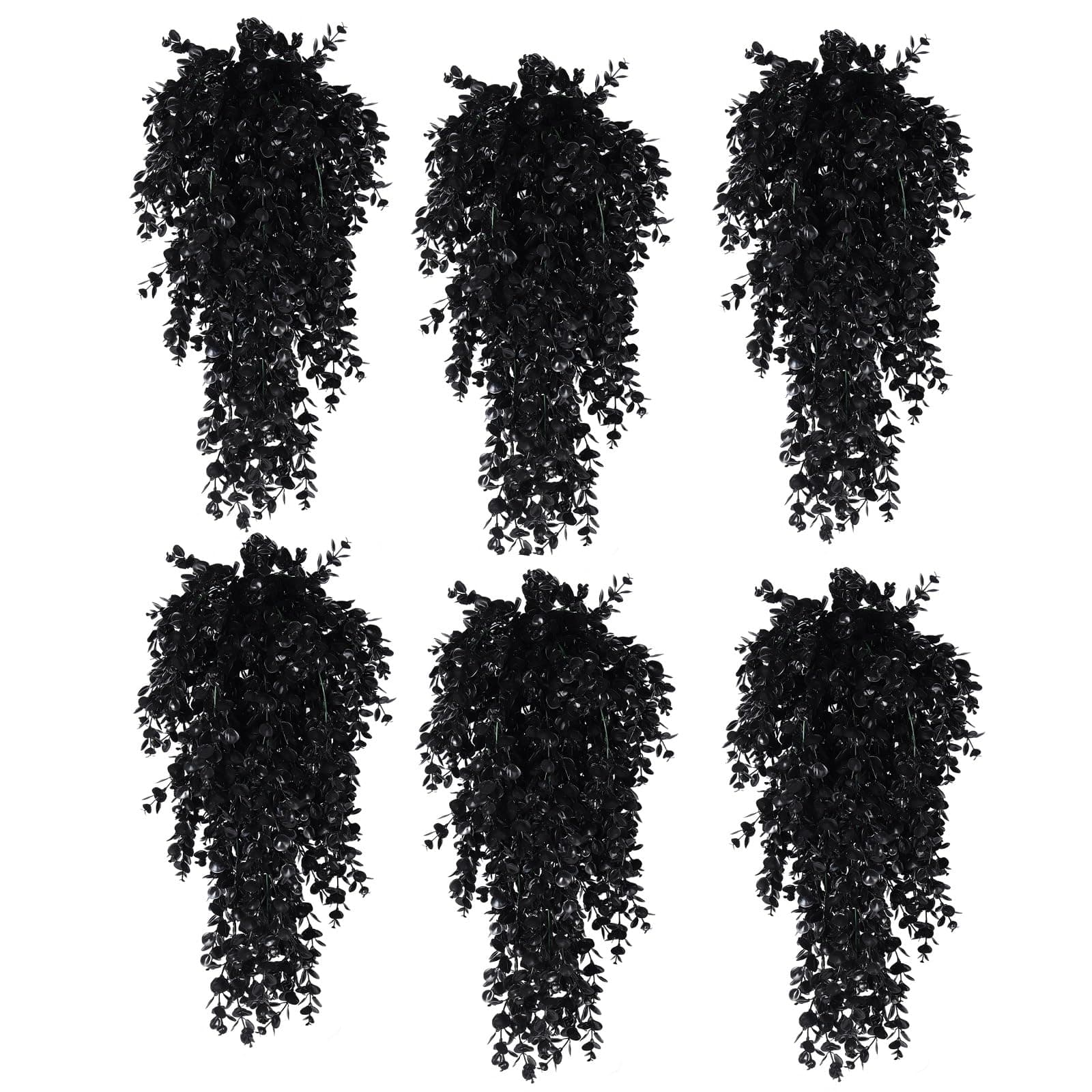 RECUTMS 6 Pack Artificial Plants Artificial Hanging Plants Faux Eucalyptus Leaf Greenery Fake Hanging Eucalyptus Plant for Wall House Room Patio Indoor Outdoor Home Shelf Office Decor (1-Black 6)