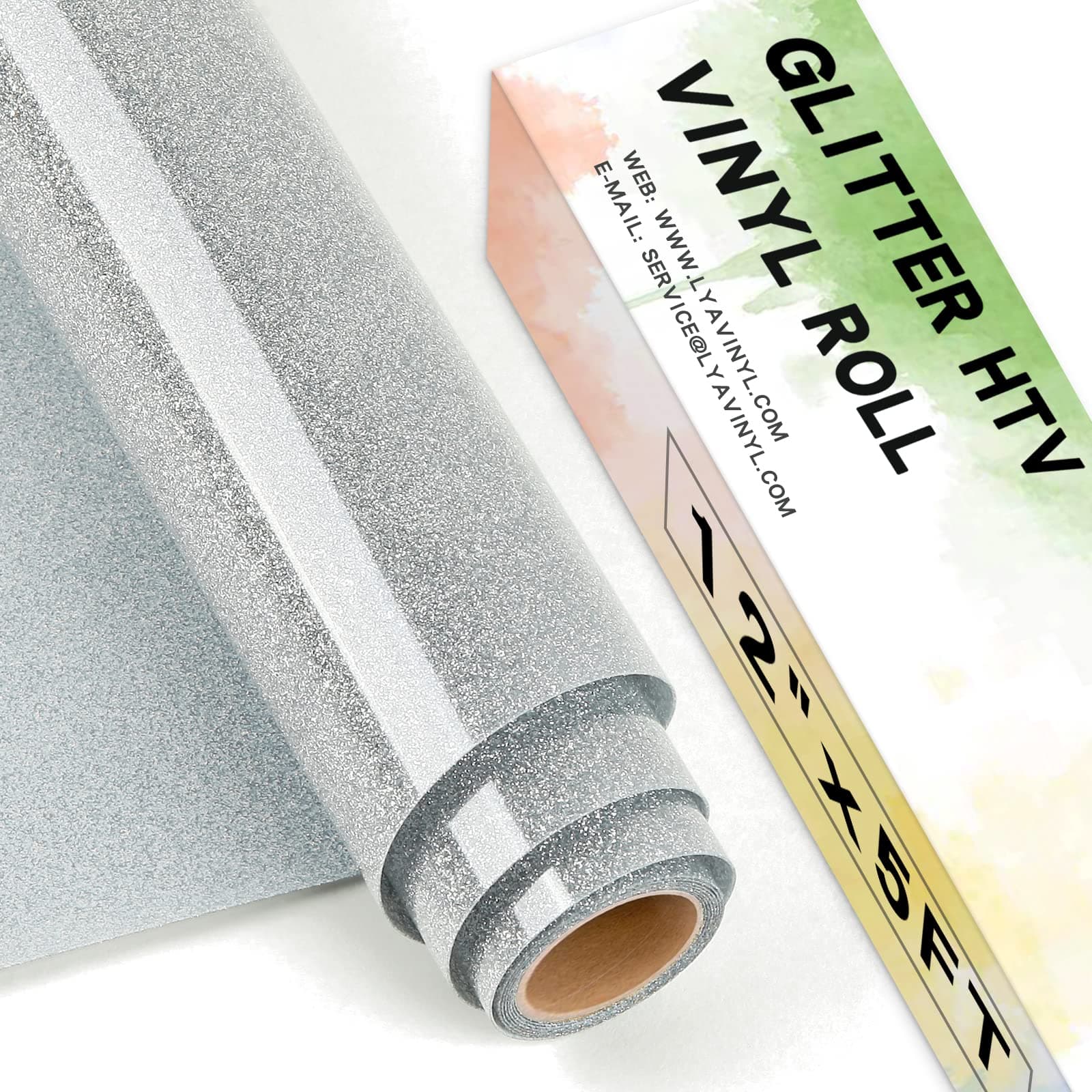 Glitter Silver Heat Transfer Vinyl, 12" x 5ft Glitter HTV Vinyl for Cricut,Silhouette Cameo, Glitter Iron on Vinyl for Cloth, Hat, Fabric