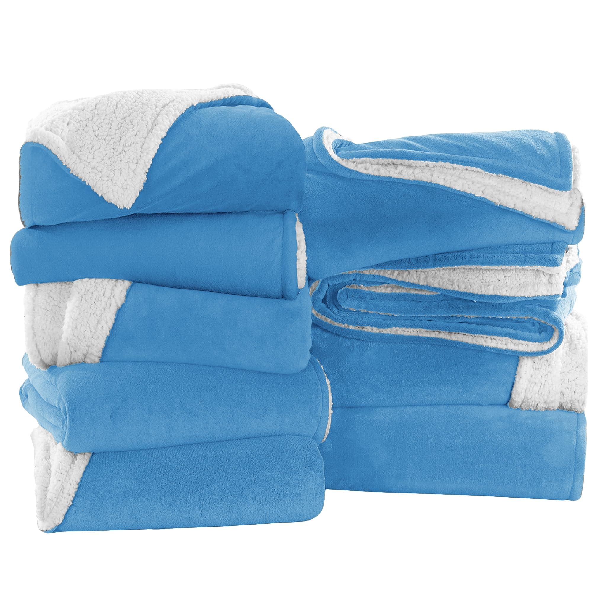 IR Imperial Rooms Light Blue Sherpa Blankets Queen Size for Bed - Wholesale Bulk Pack of 9 Sherpa Blankets - Soft Fluffy Throw Blanket for Hotels, Guest Bedroom, 90x90 Inches