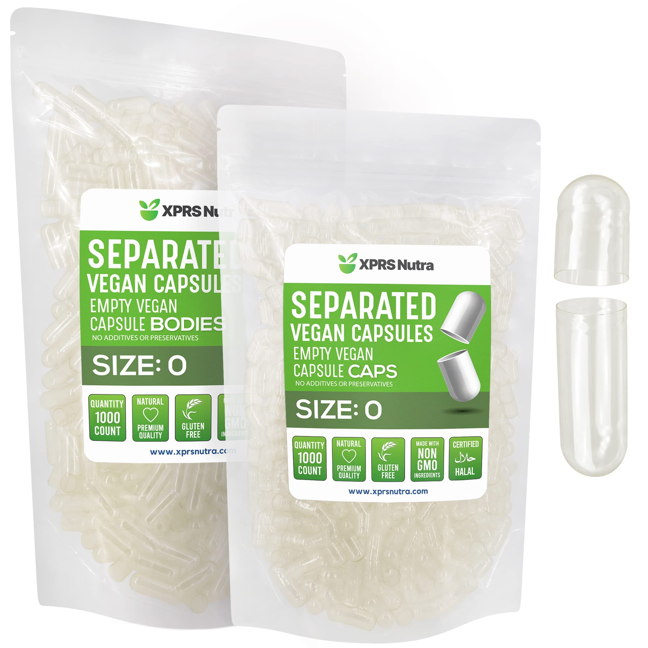 XPRS Nutra Vegan Size 0 Separated Capsules - 1000 Count Premium Empty Capsules Separated in Bags - Clear Empty Capsules Size 0 - Size 0 Capsule - Pill Capsules Empty for DIY Supplement Filling