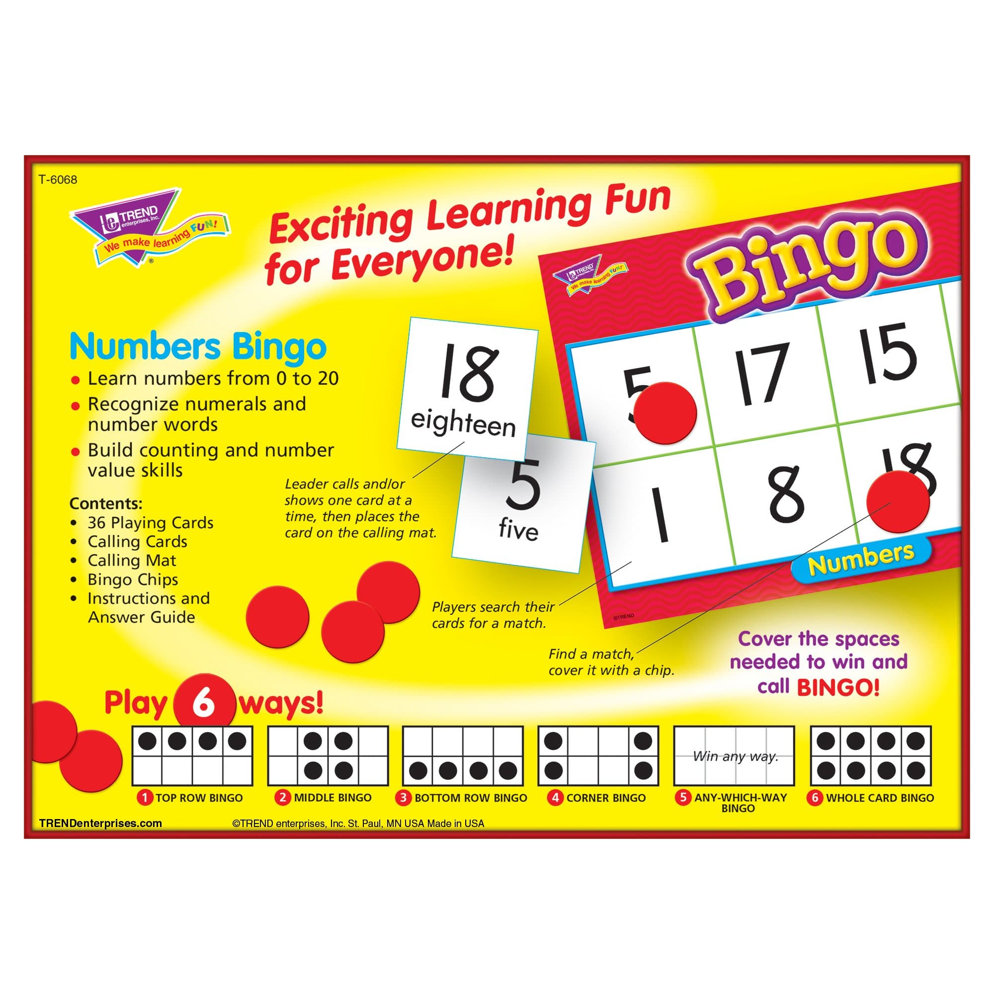 Creativity Inspired Kids Fun-To Know Bingo Learning Games, 36 Piece Learn Numbers Game Set, Ideal for Young Children