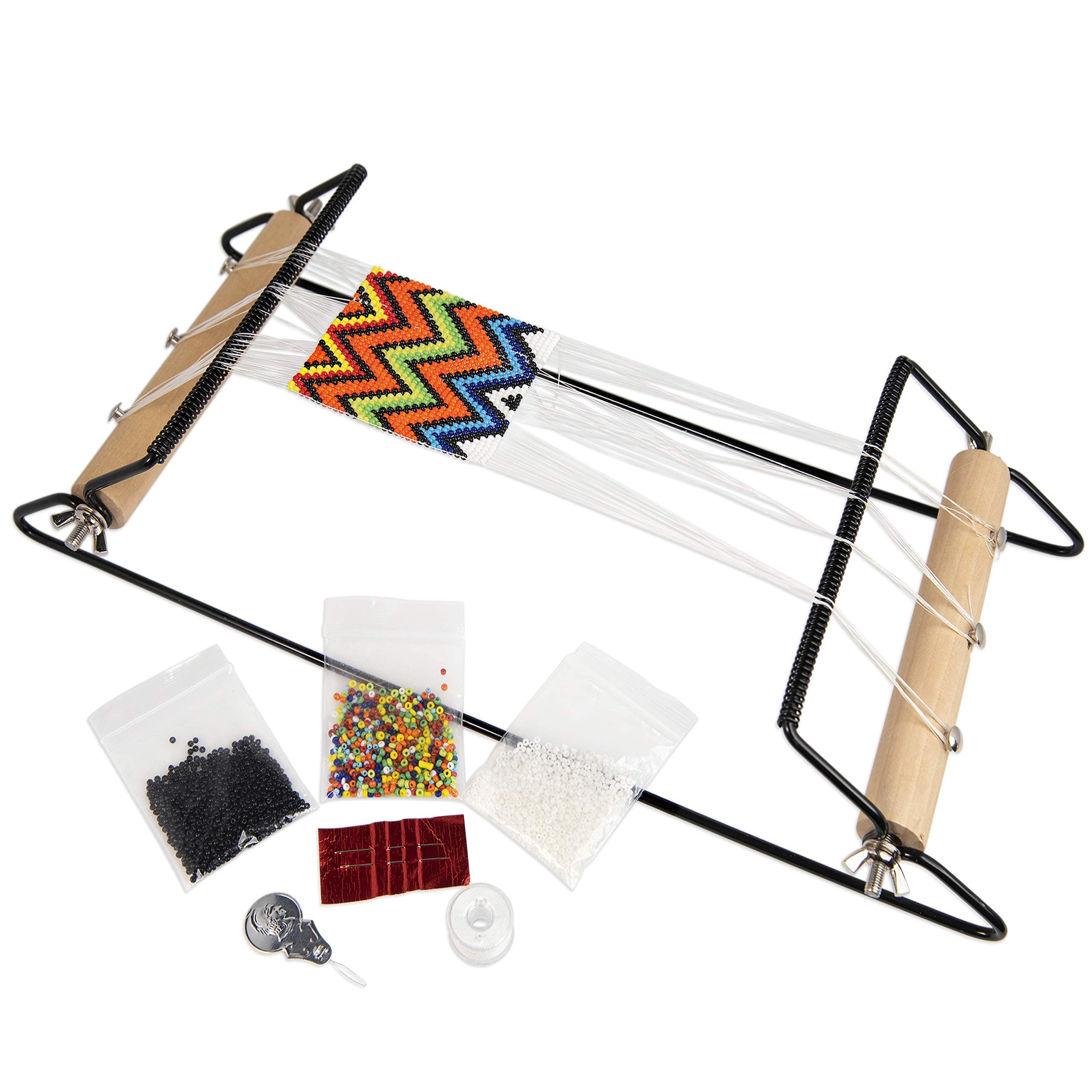 Extra Wide Metal Bead Loom Kit, Includes Extra Wide Loom (14.5" x 6" x 8.5"), Thread, Needles, and 36 Grams Glass Beads for Bracelets, Necklaces, Belts, and More