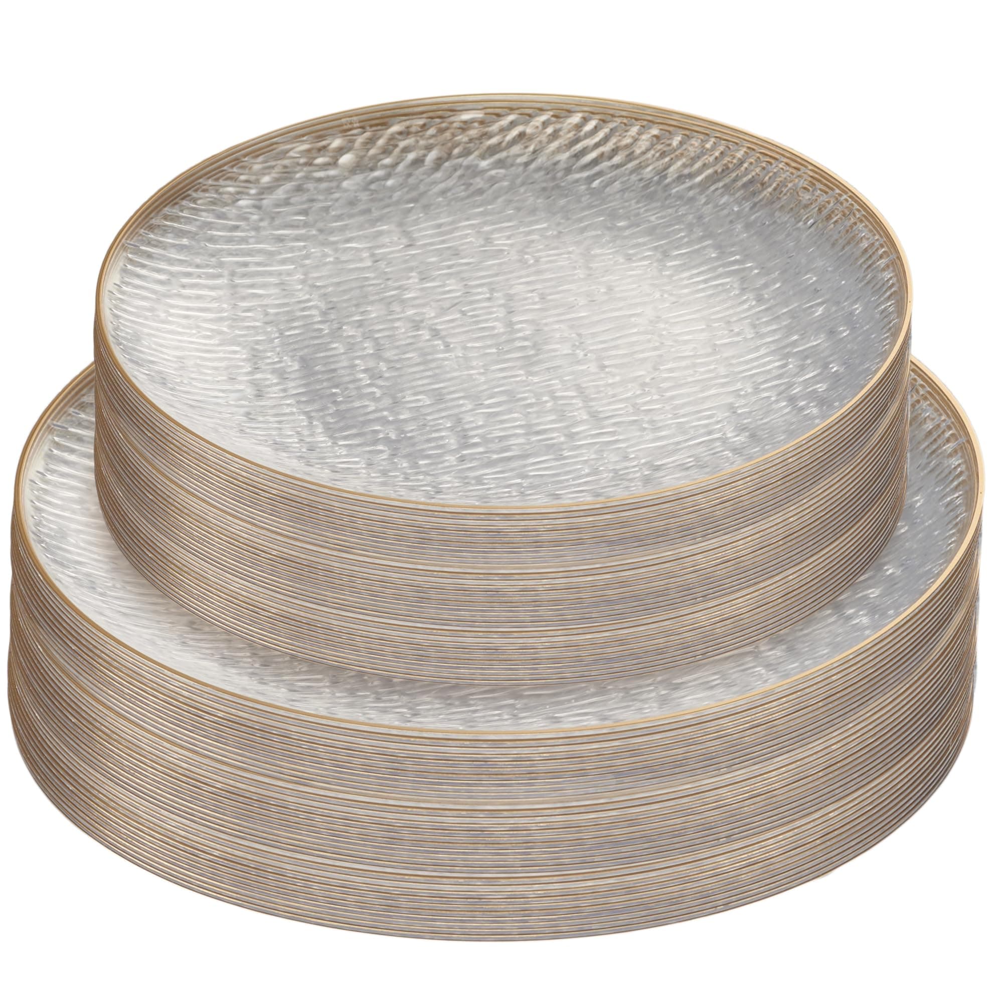 PLASTICPRO 96 Pieces Elegant Plastic Plates for Party Clear with Gold Rim Includes 7" inch and 10" inch Fancy Plastic Plates Disposable Dinnerware