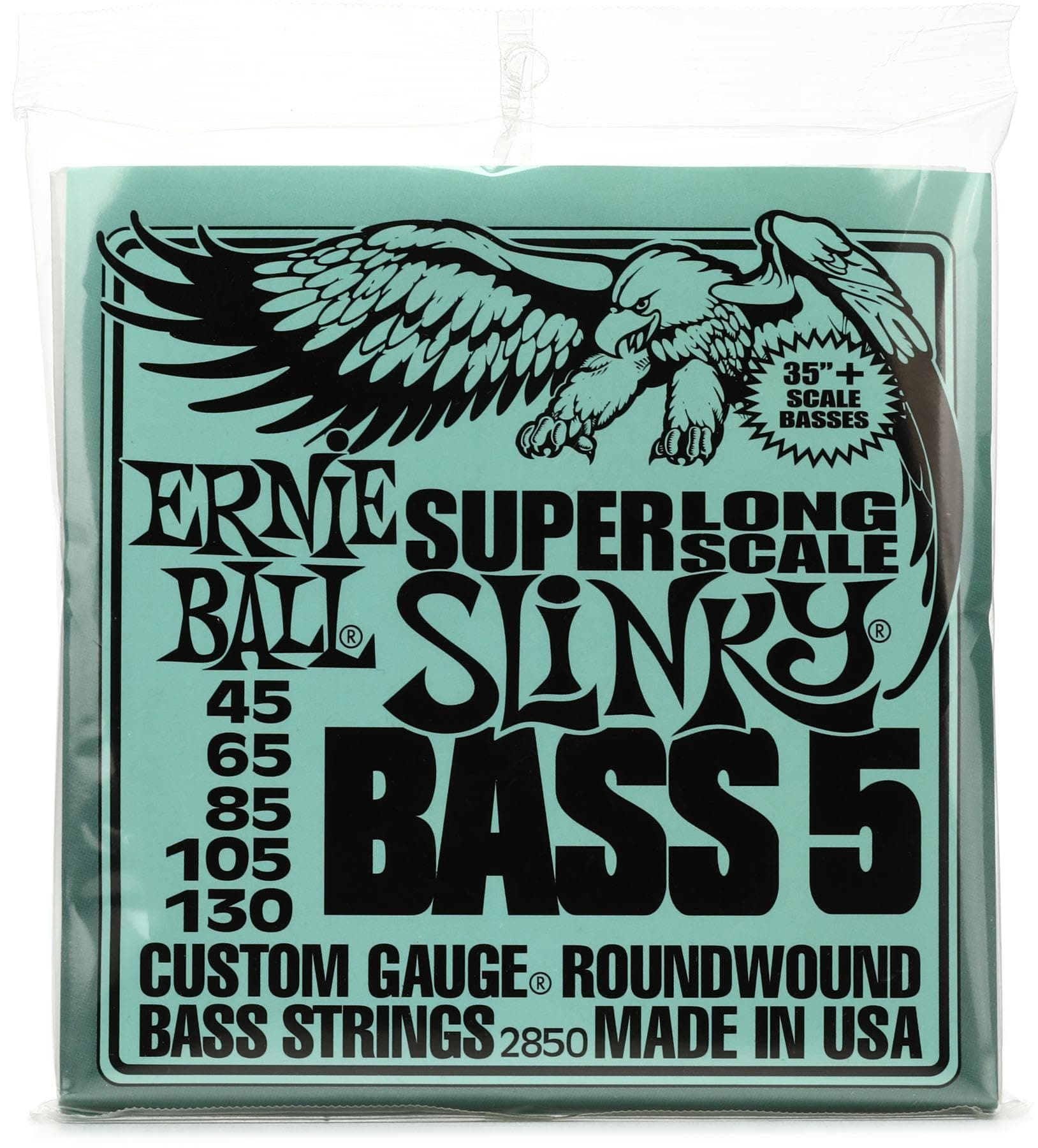 5-String Super Long Scale Slinky Nickel Wound Bass Guitar Strings, 45-130 Gauge (P02850)