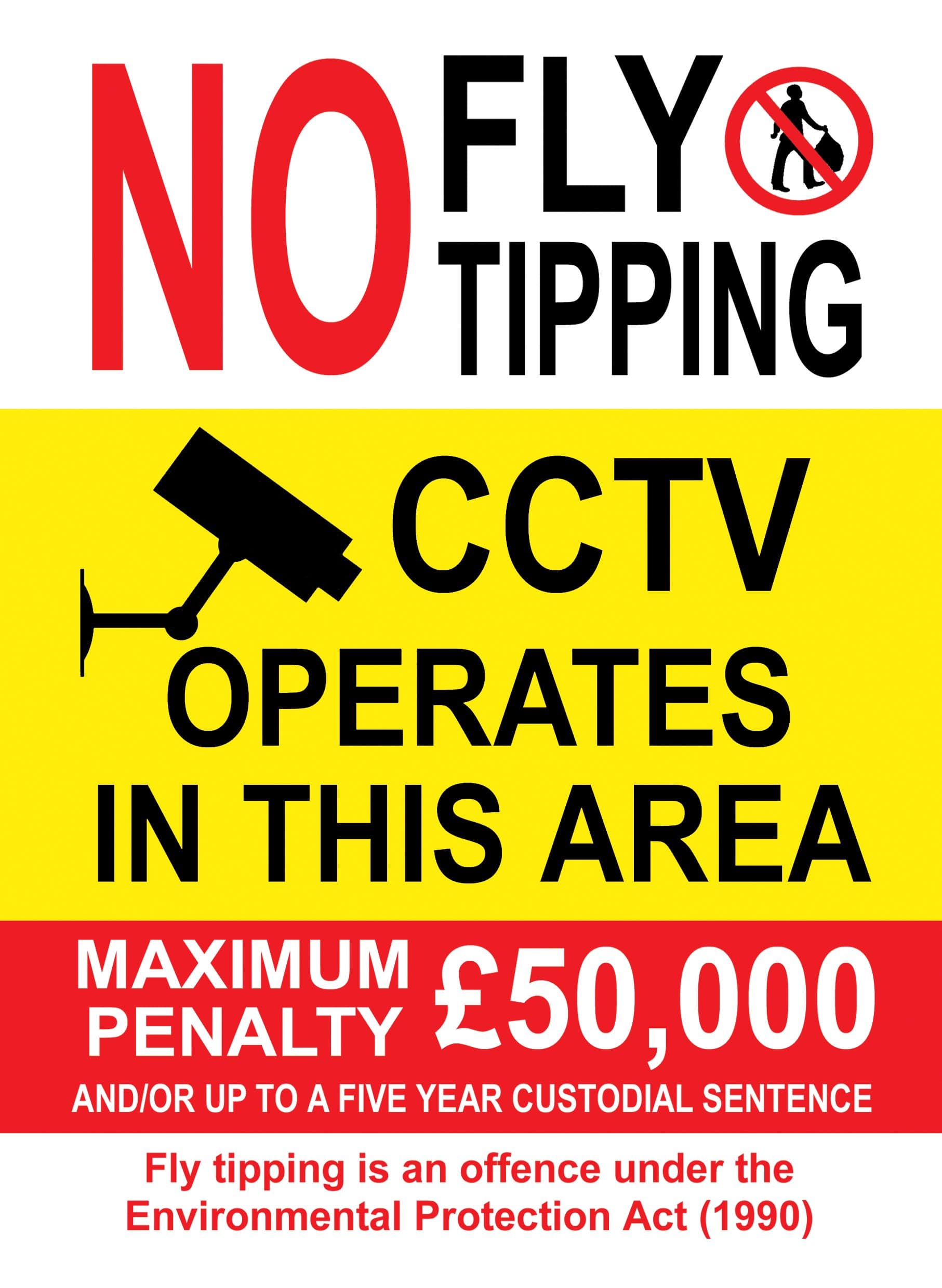 NO FLY TIPPING DUMPING SIGN MAX PENALTY £50,000 CORREX WEATHERPROOF