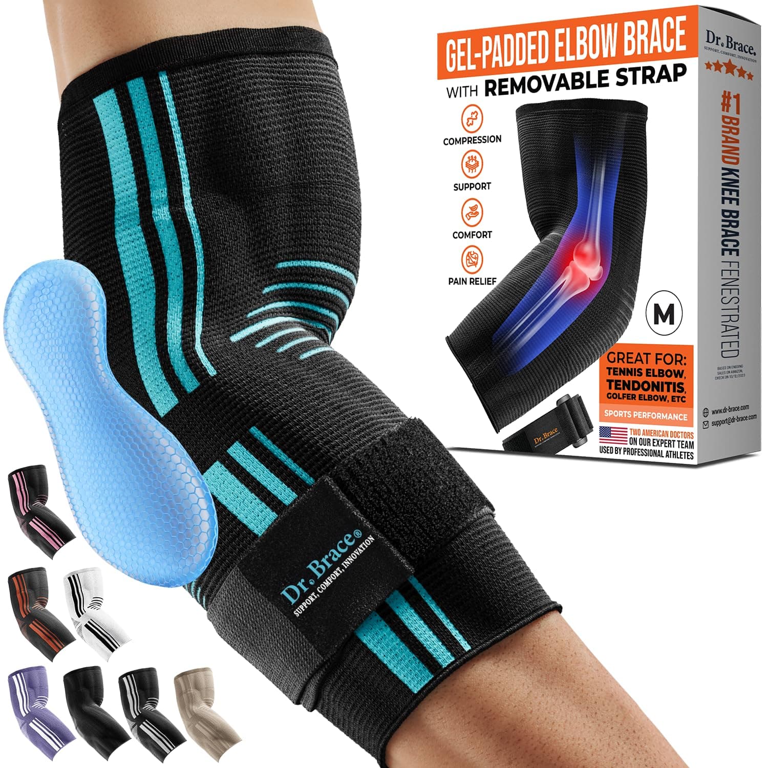 ELITE Elbow Brace support, Breathable Elbow Compression Sleeve with Gel Pad for Golfer's, Tennis Elbow & Tendonitis Treatment & Pain Relief - With Removable Arm Wrap for Daily Wear /