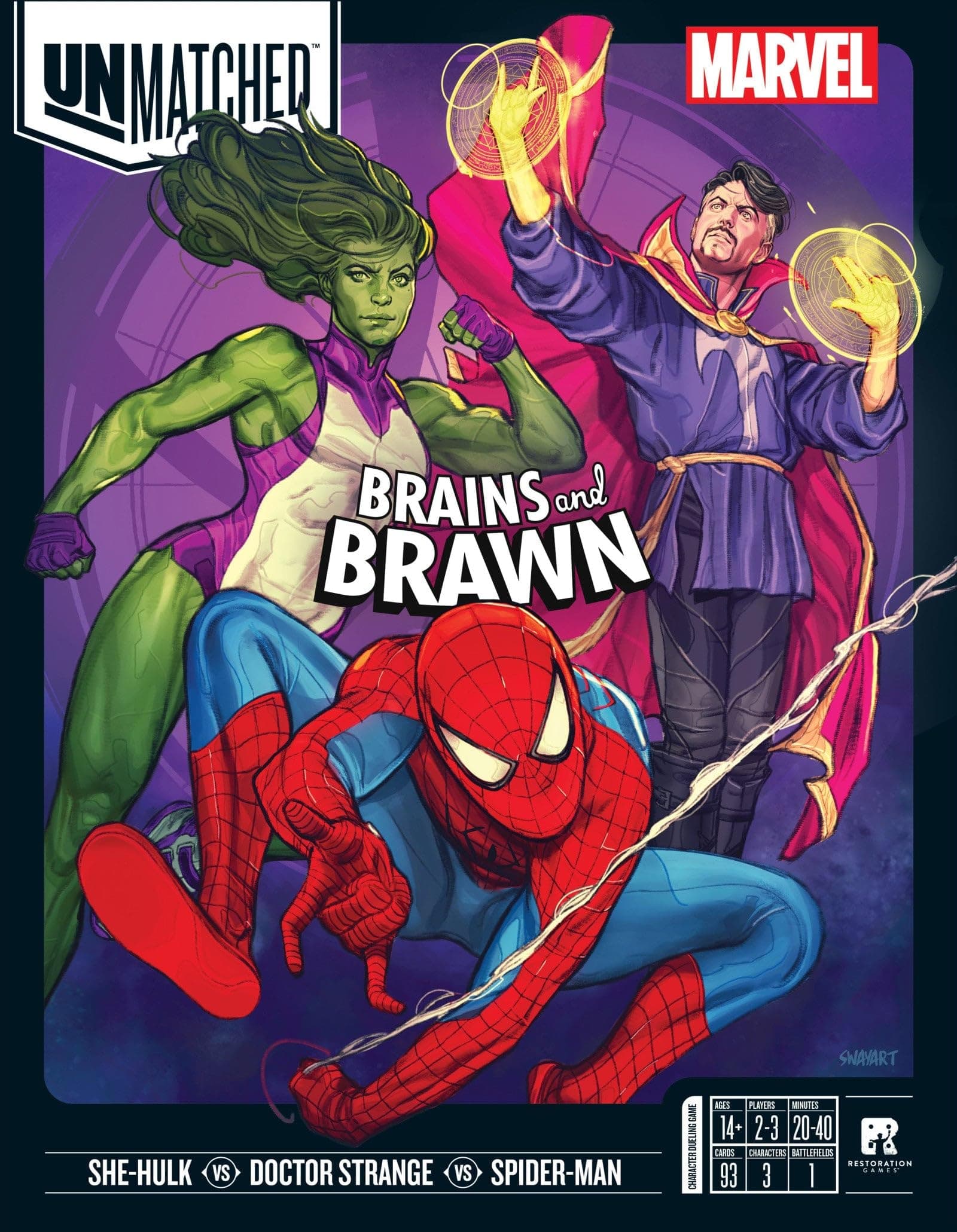 Unmatched Marvel: Brains and Brawn, Board Game, Ages 14+, 2-3 Players, 20-40 Minutes Playing Time