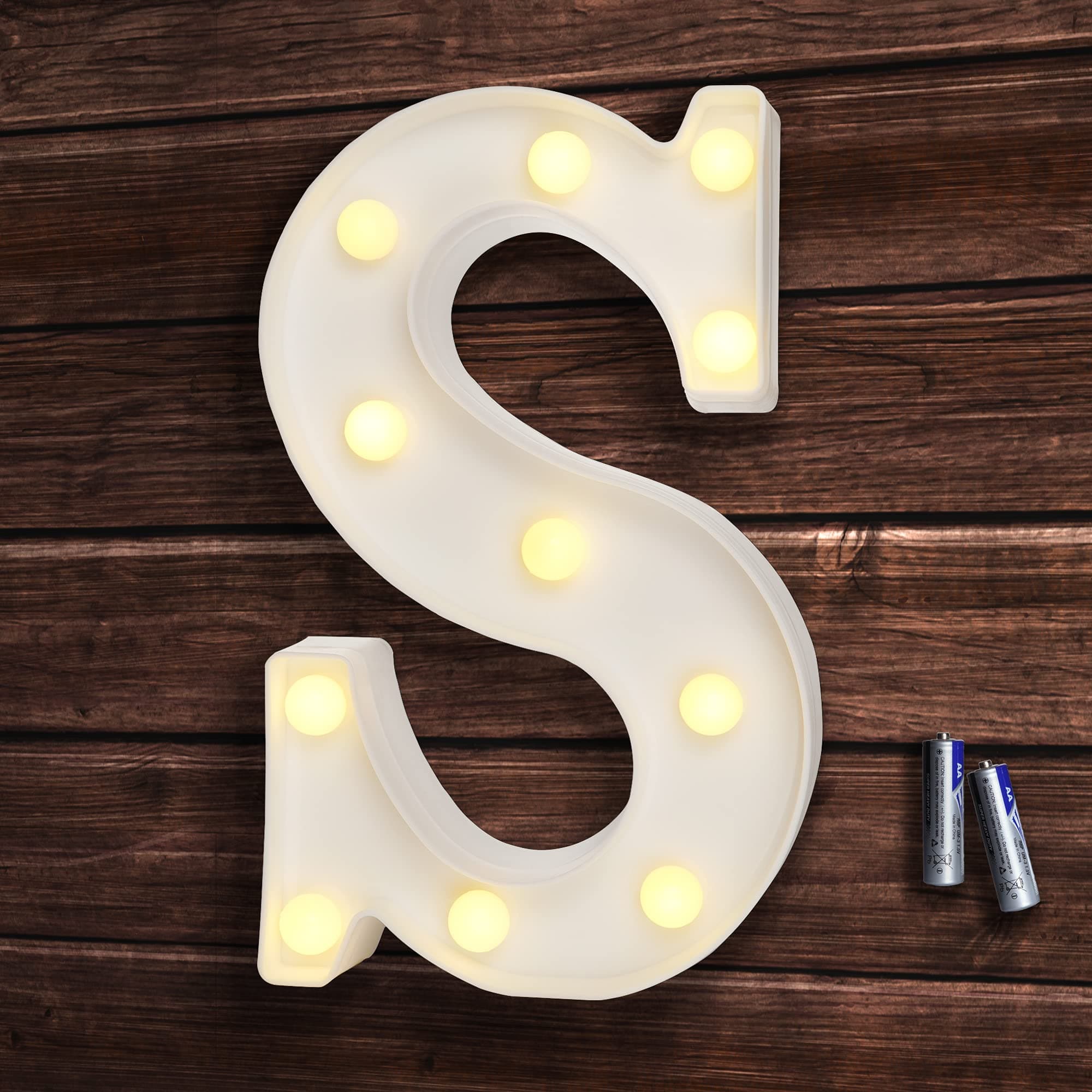 bemece LED Alphabet Letter Lights, Decorative Warm Plastic Light up Letters - Letter S