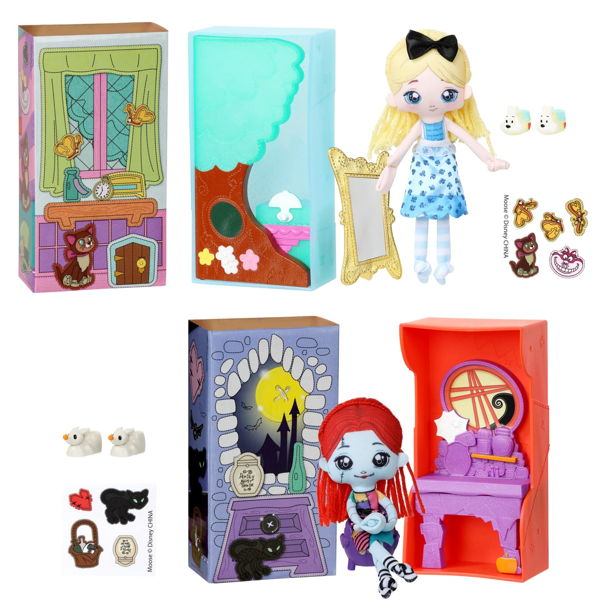 SWEET SEAMS Disney Single Pack Bundle: The Nightmare Before Christmas - Sally & Alice in Wonderland 6" Soft Rag Dolls and Playsets