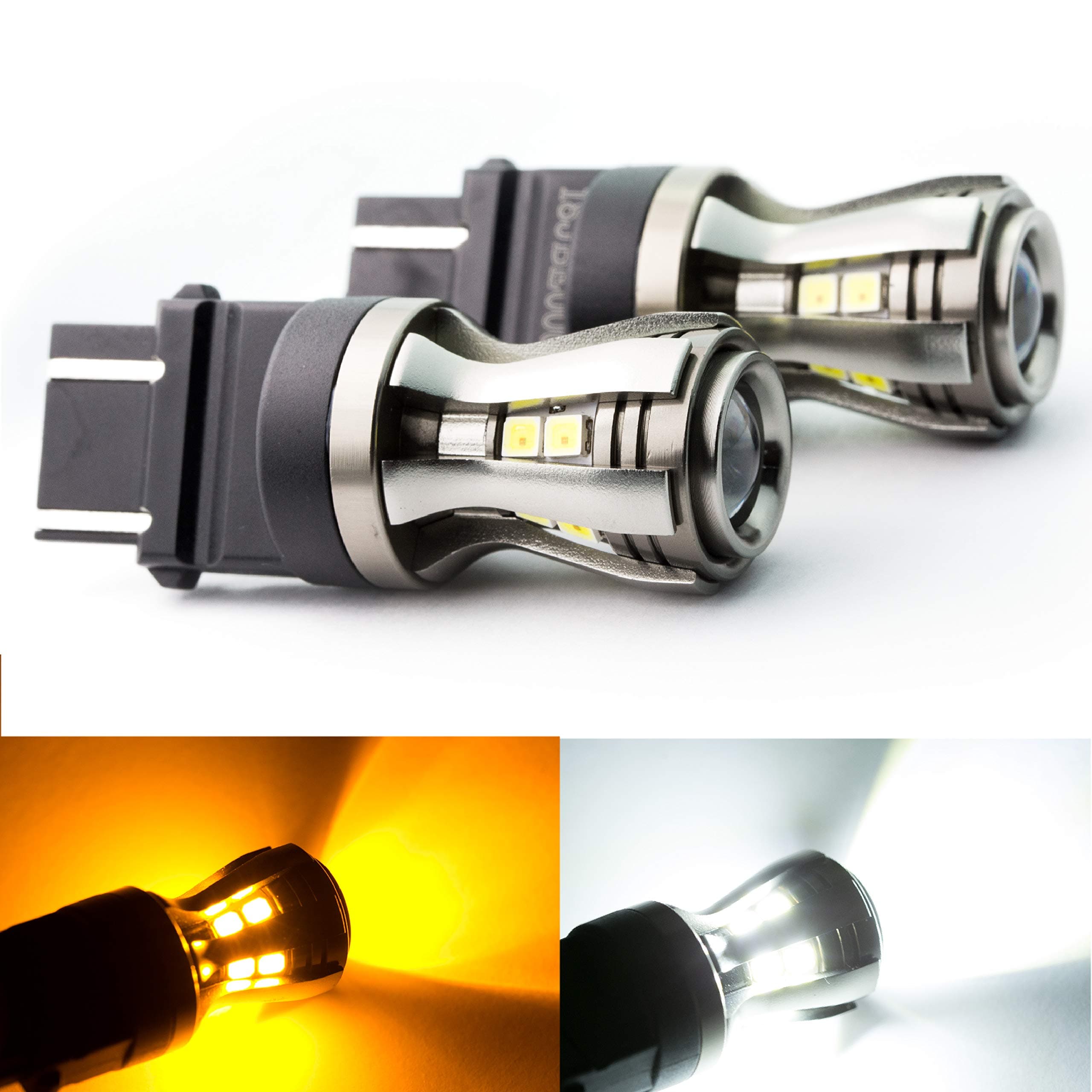 PrimeLED Switchback 3157 3155 3457 4157 | 16 LED 2835 Chipsets | Very Bright | Dual Color Front Turn Signal & Clerance Light | Amber 550Lm, White 750Lm (pack of 2)