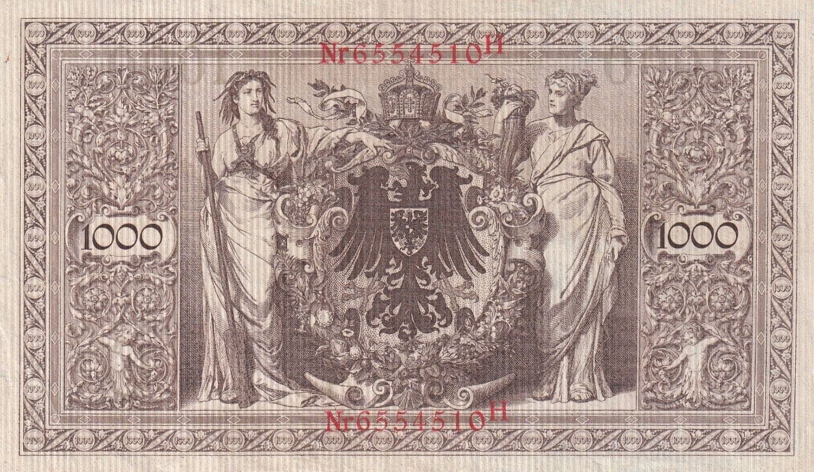 Huge 1910 German Empire Authentic 1000 Mark Banknote