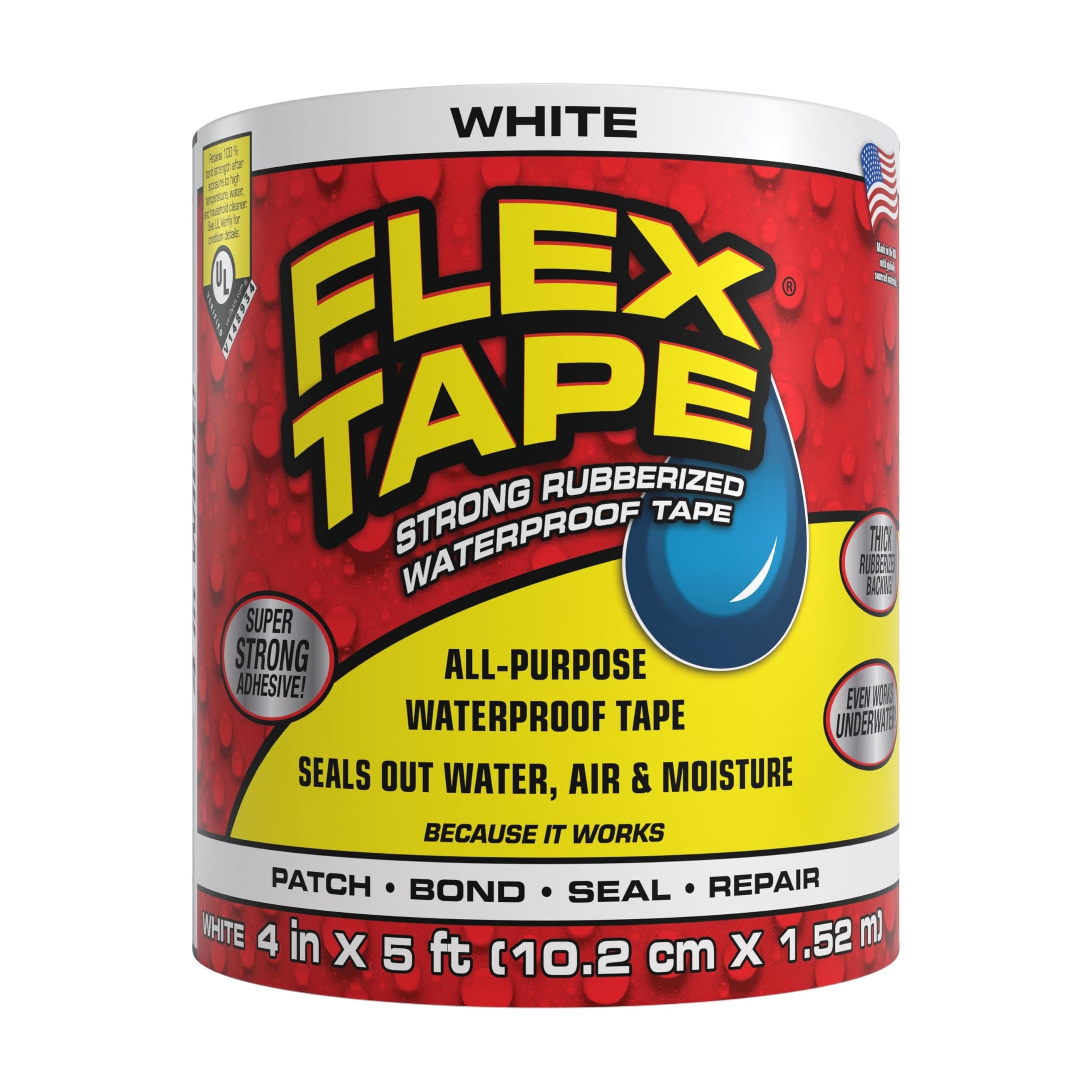 Original Thick Flexible Rubberized Waterproof Tape - Seal and Patch Leaks, Works Underwater, Indoor Outdoor - Home RV Roof Plumbing and Pool Repairs, White, 4 in x 5 ft, Pack of 1
