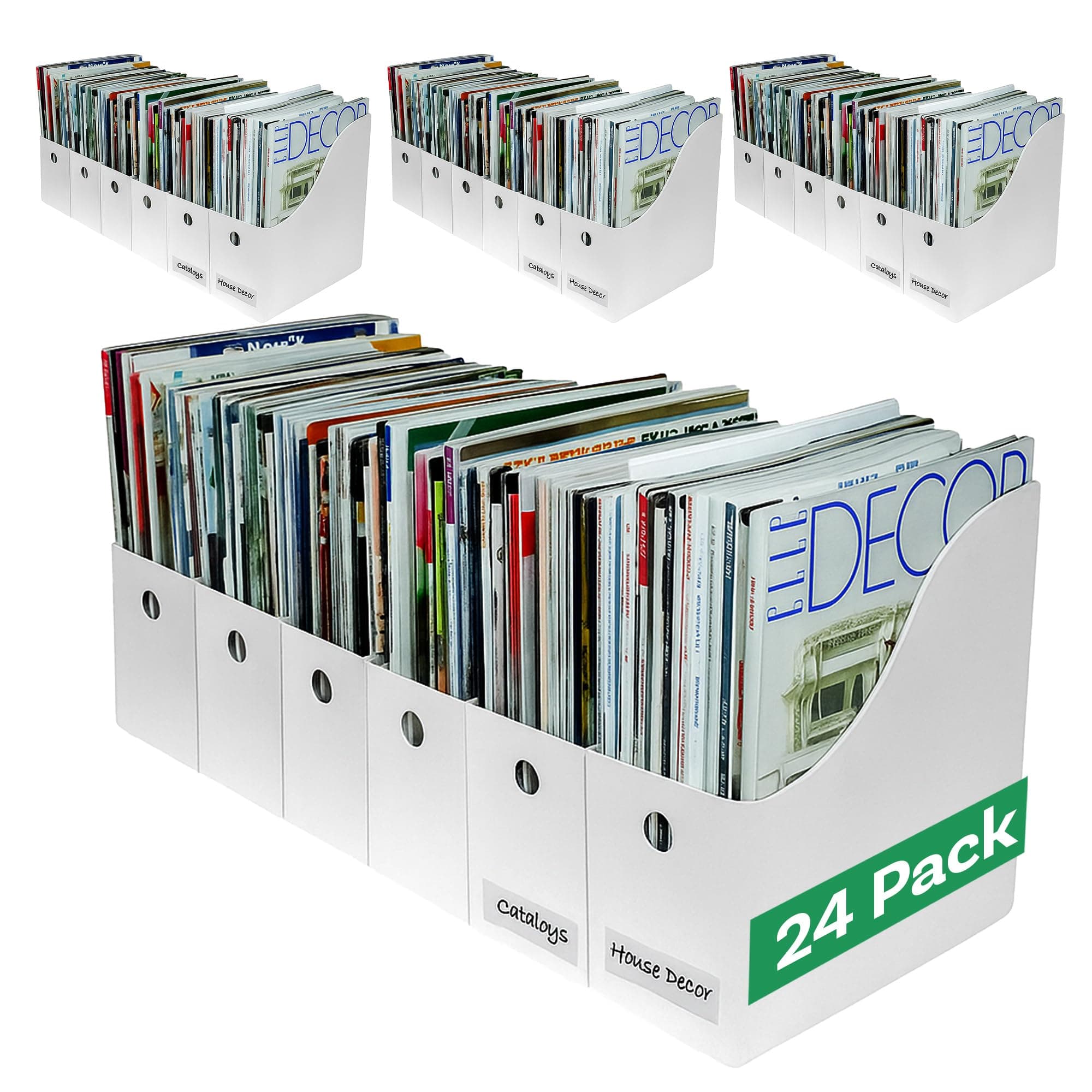 Evelots Magazine File Holder Organizer Box (6, 12, or 24 Pack) Storage for Desk and Shelves Multiple Color Options - Includes Labels for Organization