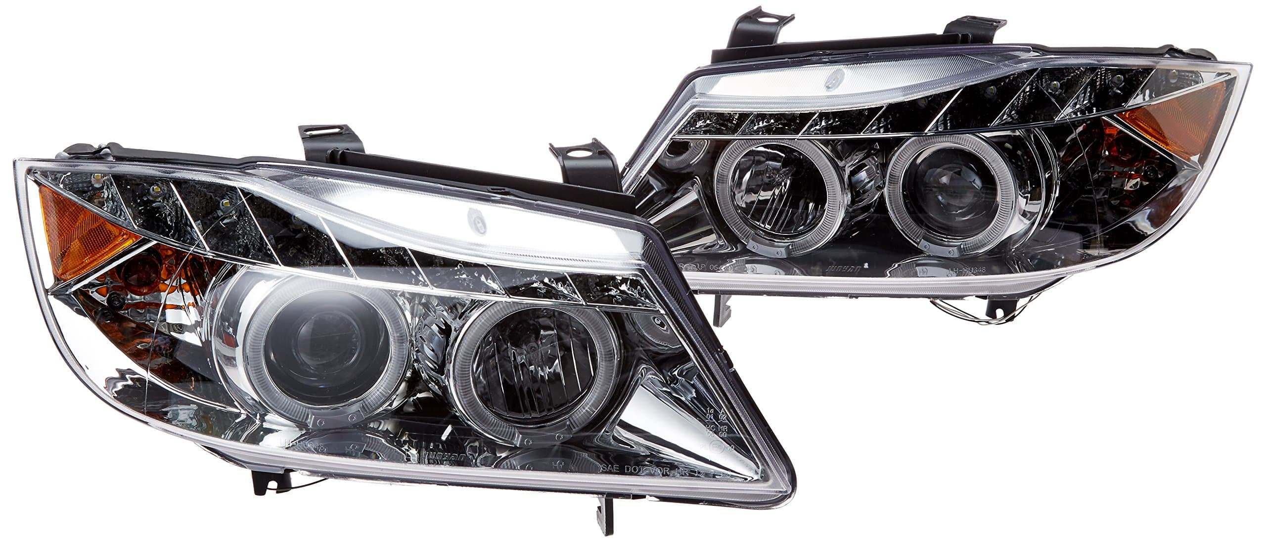 SPEC-D TUNING LED Strip Projector Headlights Compatible with 2006-2008 BMW E90 3-Series 4 Door Sedan, Left + Right Pair Headlamps Assembly