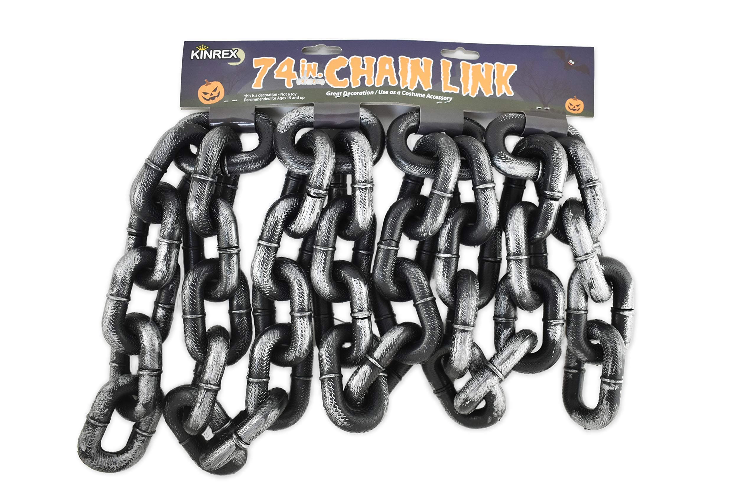 KINREX Halloween Chain Link - Halloween Costume Accessory Decoration - Grey and Black - Made of Plastic - Measures 74 Inches