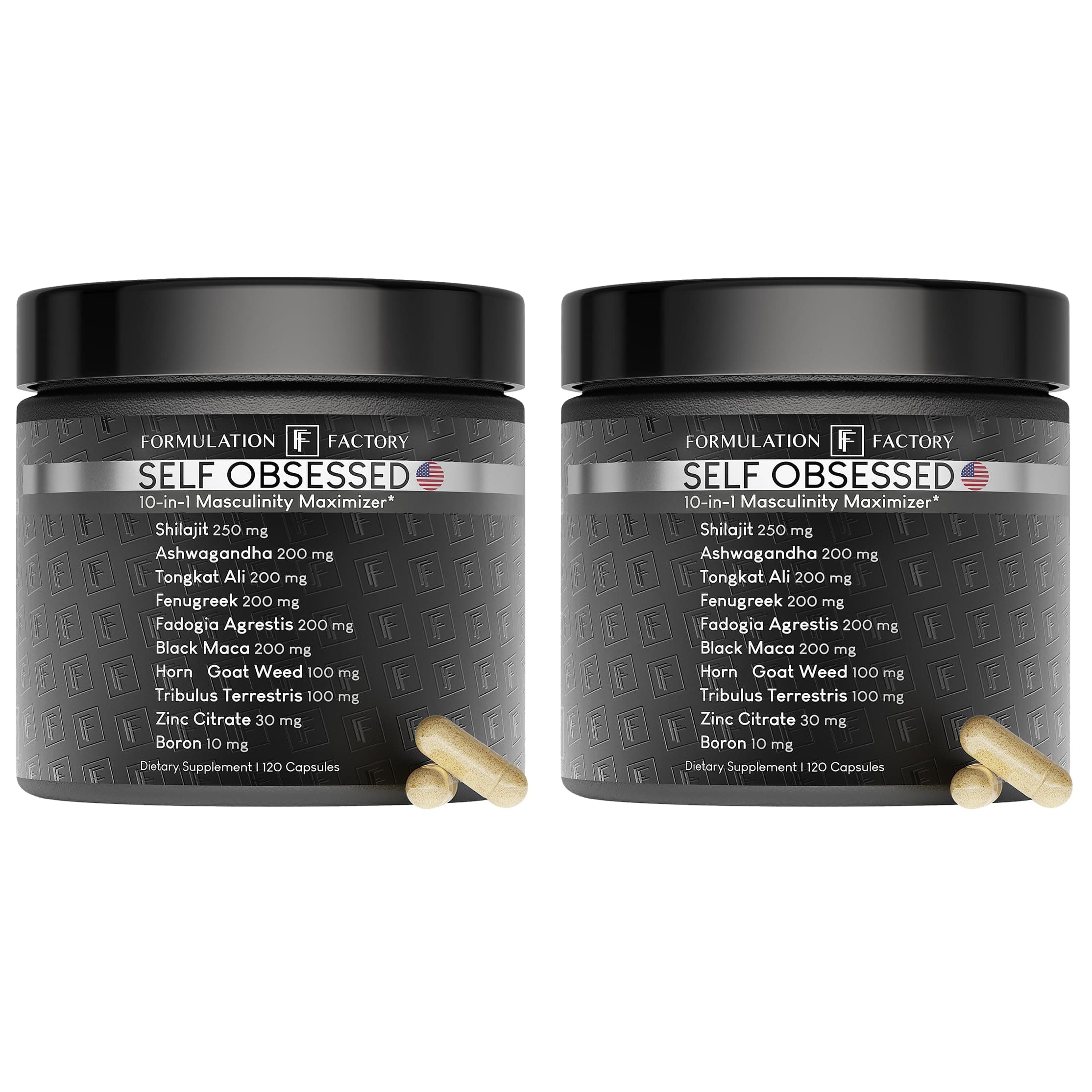 Formulation Factory Self Obsessed Masculine Vitality & Testosterone Support - 10-in-1 Complex with Shilajit, Tongkat Ali, & Fadogia Agrestis - 240 Capsules, 4 Month Supply