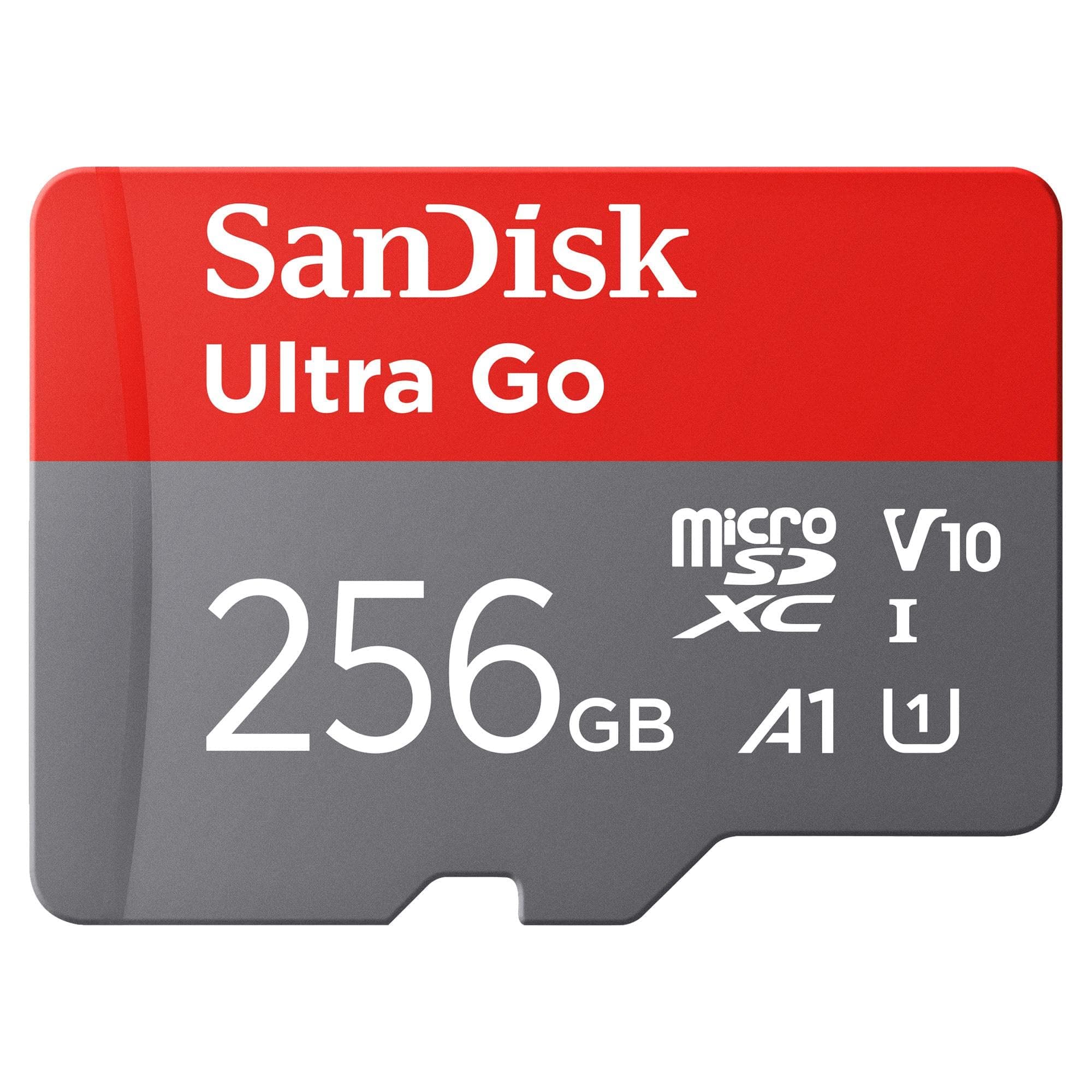 SanDisk Ultra Go micro SDXC card + SD adapter 256GB (For Android Smartphones and Tablets, Memory card up to 150 MB/s, Full HD Video, V10, A1 Faster App Performance, UHS-I, Class 10, U1) For Amazon