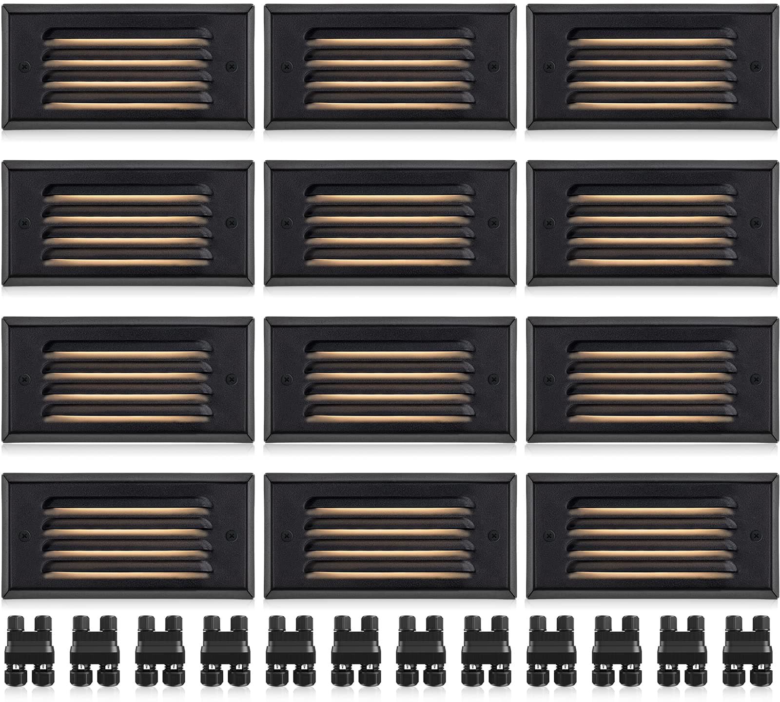 SUNVIE LED Low Voltage Step Lights 3000k Step Light Outdoor 5W Low Voltage Deck Lights with Horizontal Louver Faceplate Deck Stair Light for Stairs Fence Post Fastlock2 Connectors Included, 12 Pack