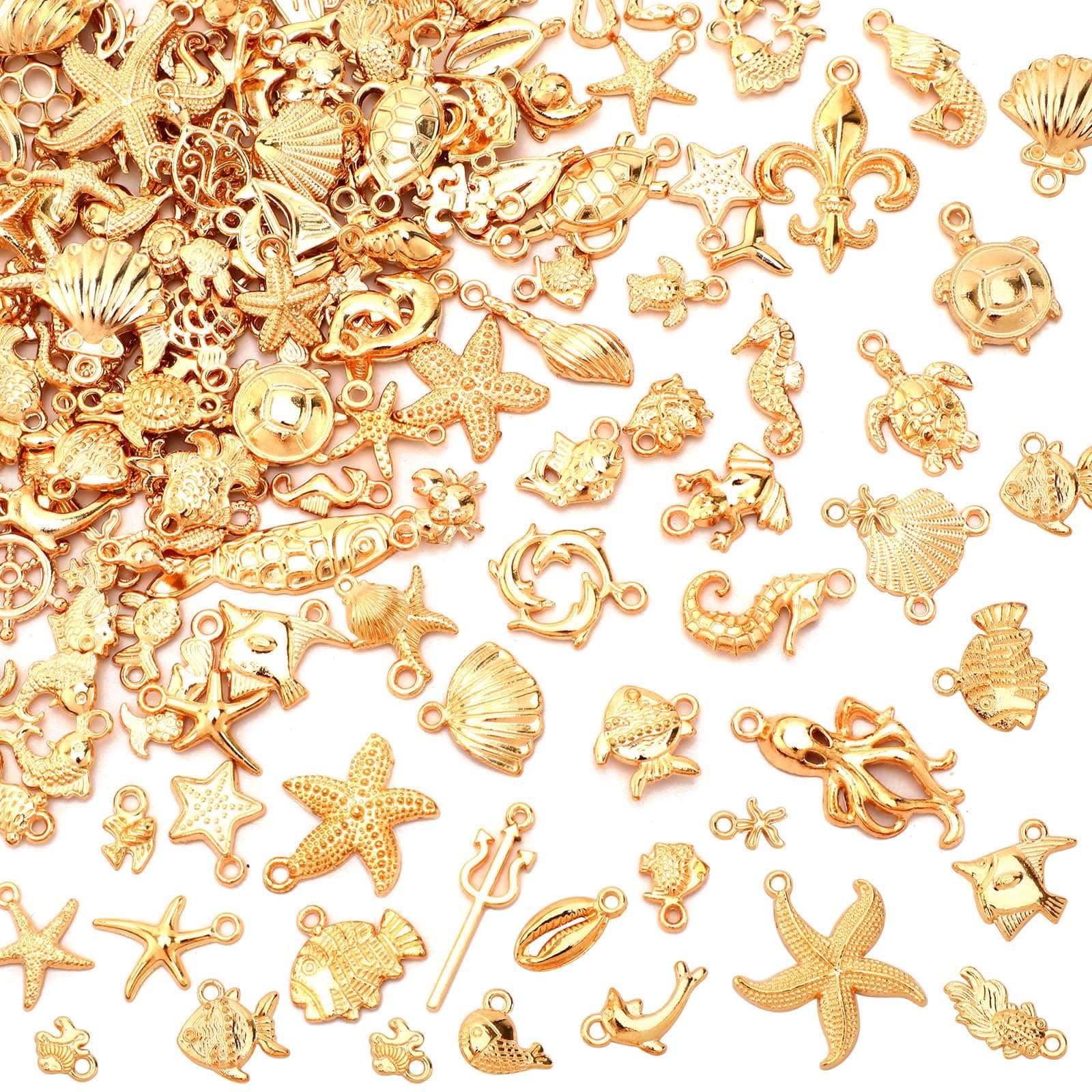 MARFOREVER 120 PCS Summer Beach Charms for Jewelry Making, Assorted KC Gold O...