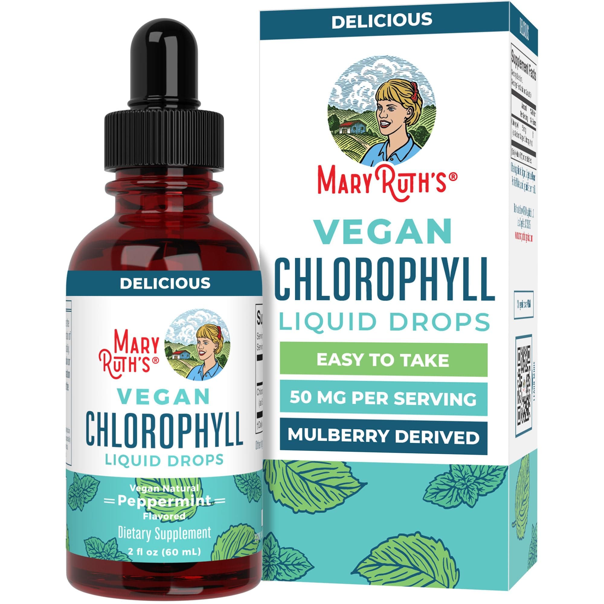 MaryRuth's Chlorophyll Liquid Drops | Clean Label Project Certified® | Vegan | Non-Diluted Liquid Chlorophyll| Mulberry Derived Supplement for Ages 14+ | Non-GMO | Delicious Minty Flavor | 2 Fl Oz