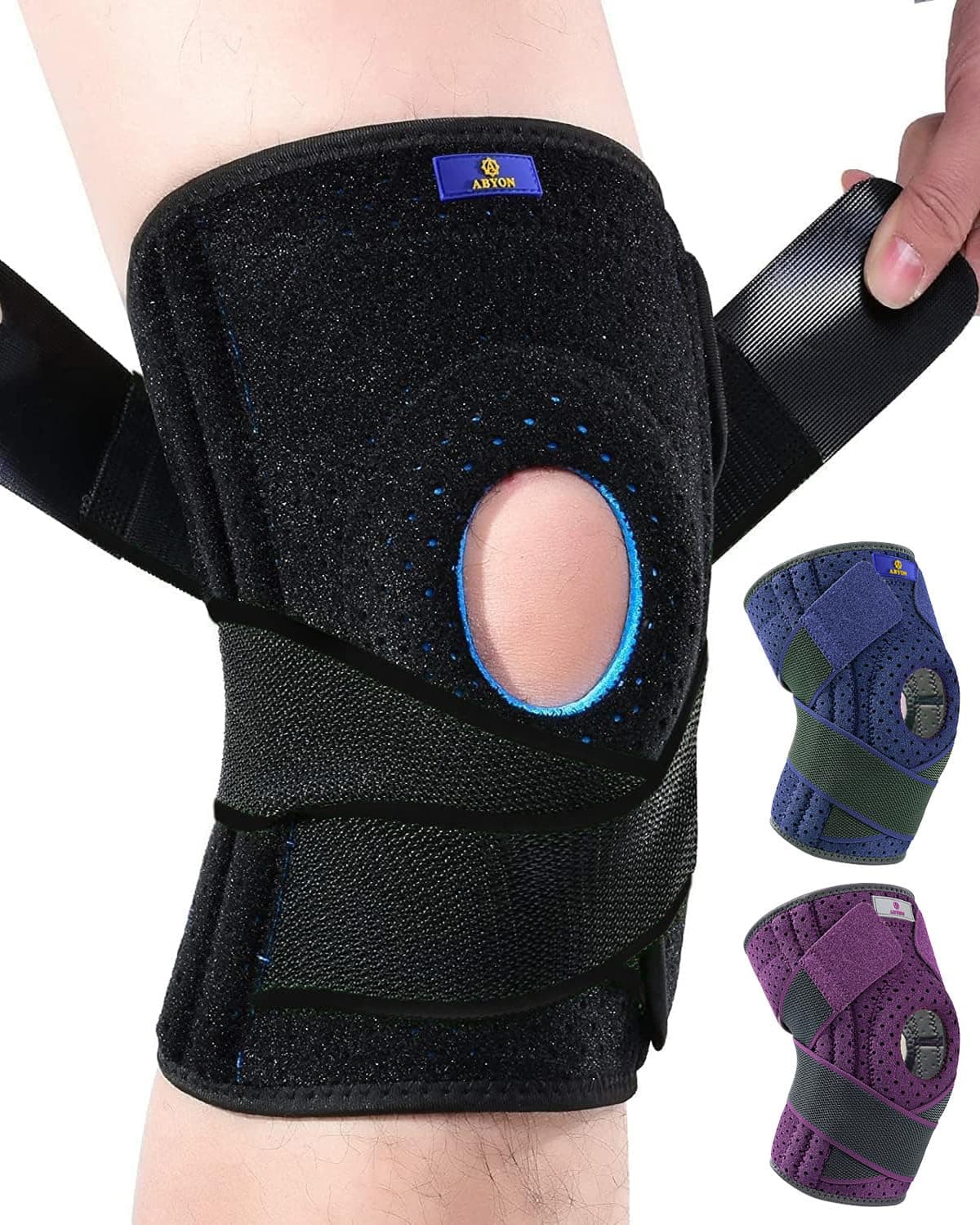 ABYON Adjustable Knee Brace for Men & Women - Maximum Support with Dual Side Stabilizers & Crossed Compression Straps for Meniscus Tear, ACL, MCL, LCL, Patella Injury and Post-Surgery Recovery - Please Check Sizing Video Before Buying