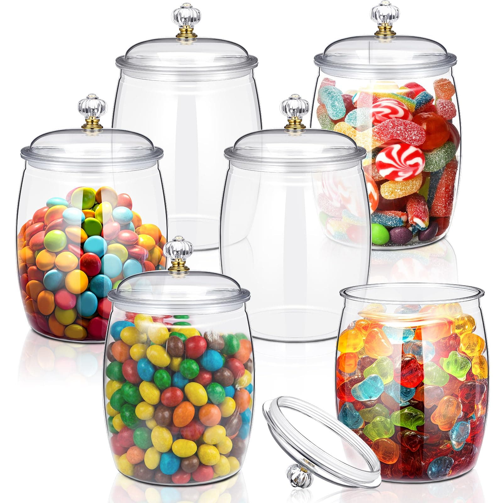 Nuogo 6 Pcs Plastic Candy and Cookie Jar with Lids Decorative Apothecary Jars Candy Buffet Containers Clear Airtight Food Storage Canister Home Decoration(64 oz,Classic)
