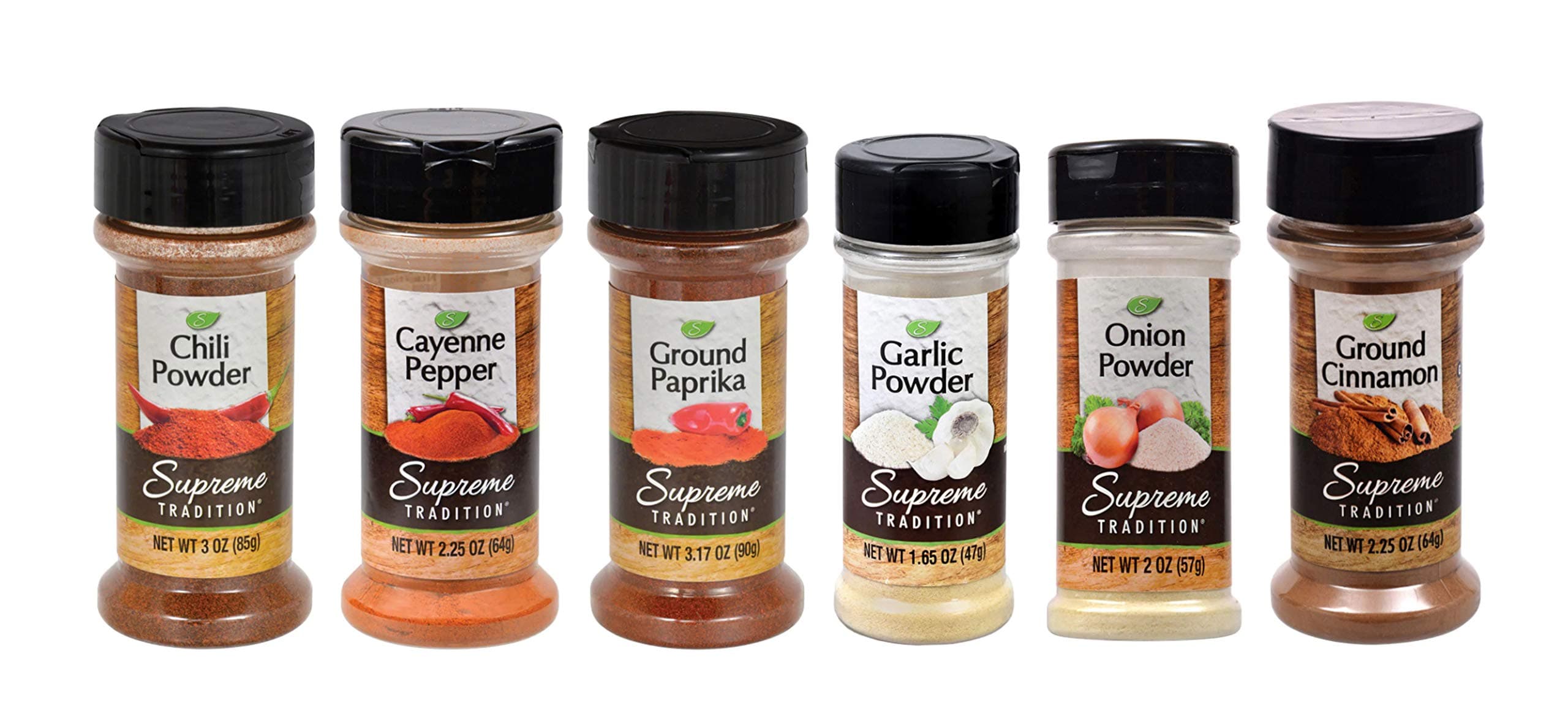 Supreme Spice Starter Set #1 with 6 Essential Spices for Cooking Basics – 6 Piece Spice Gift Set Includes Chili Powder, Onion Powder, Garlic Powder, Paprika, Cayenne Pepper and Cinnamon