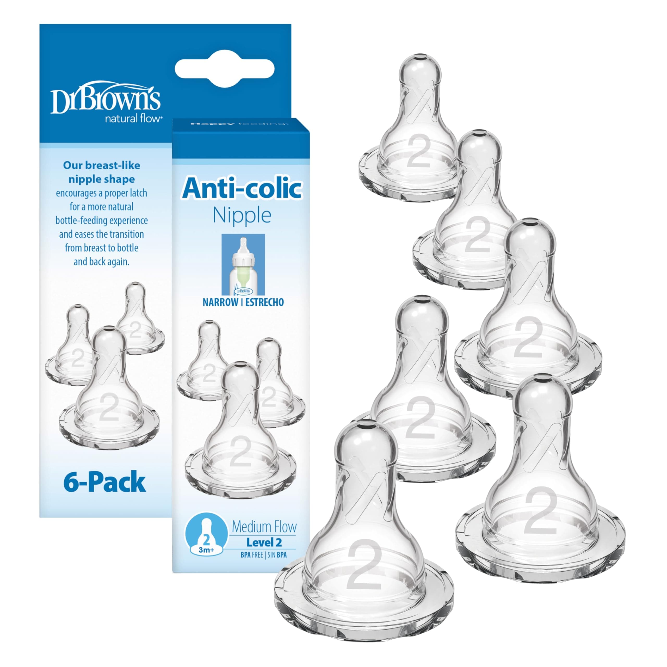 Dr. Brown's 6 Piece Standard Replacement Nipple, Level 2 by Dr. Brown's