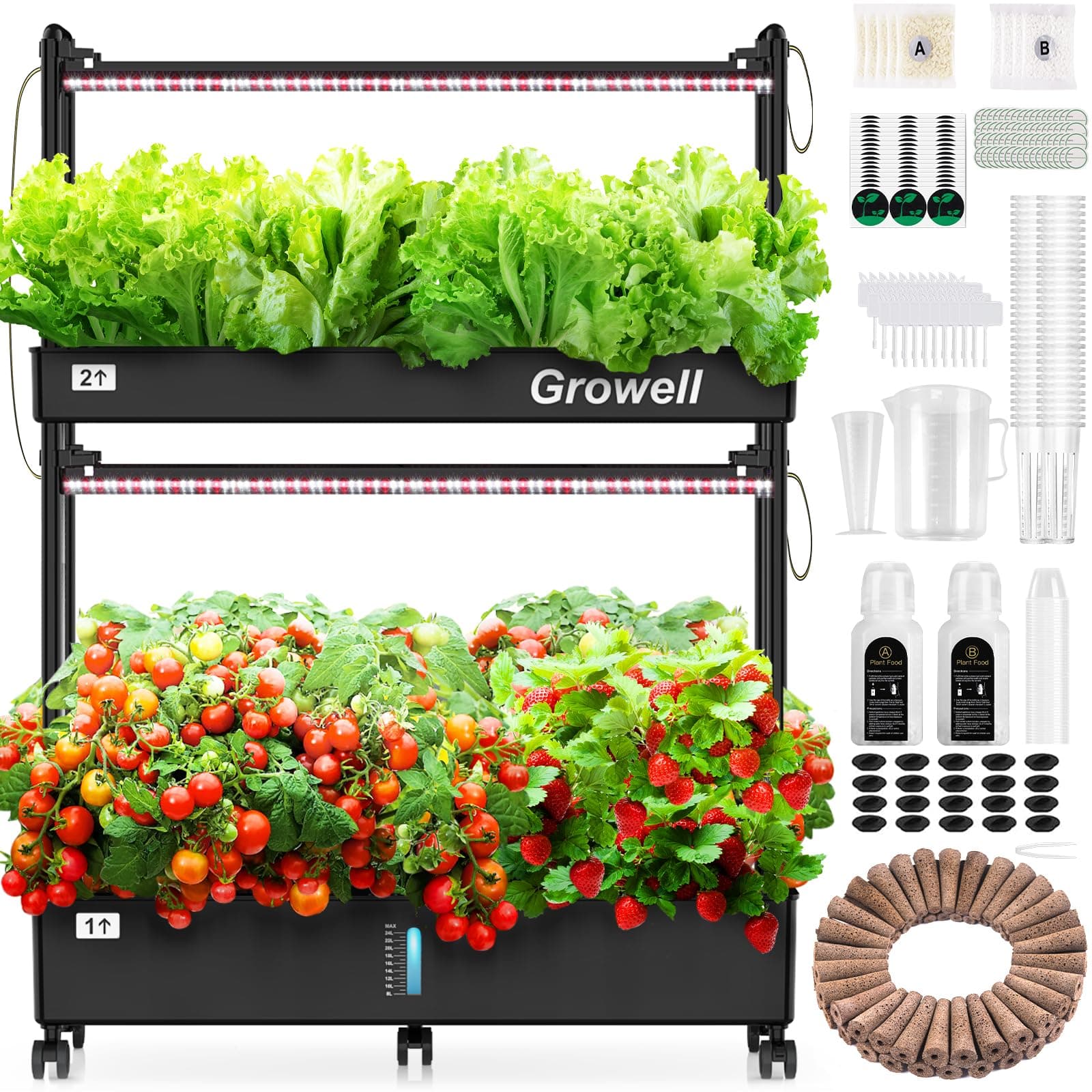 Growell Hydroponics 60 Capsules Vertical Grow System Kit for Indoor Garden with LED Grow Light, Automatic Circulating Water System and WiFi Smart Plug, System
