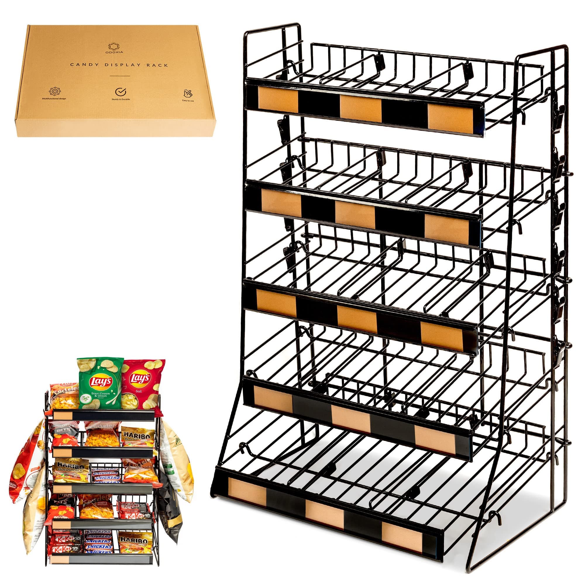 ODOXIA Candy Display Rack | Countertop Snack Organizer for Stores & Office | Chip Rack & Snack Stand for Counter Displays | Merchandising Shelf for Candy, Chips & Snacks