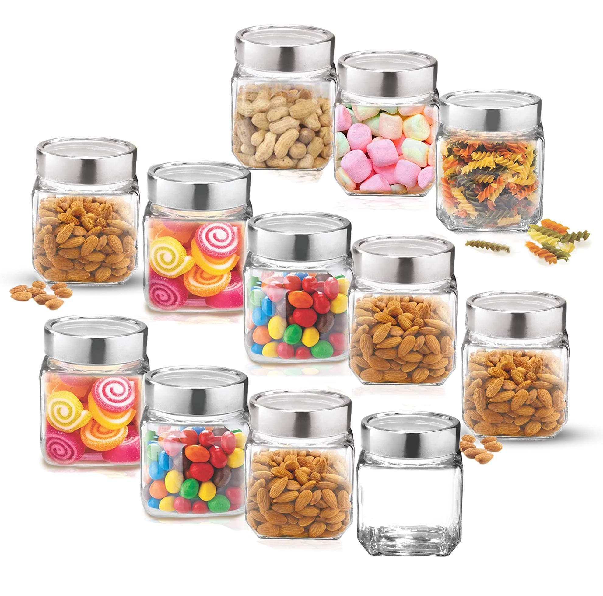 Vency Cube Jar 580ml , Transparent Storage Container Glass Jar for Spices and More (Set Of 12)