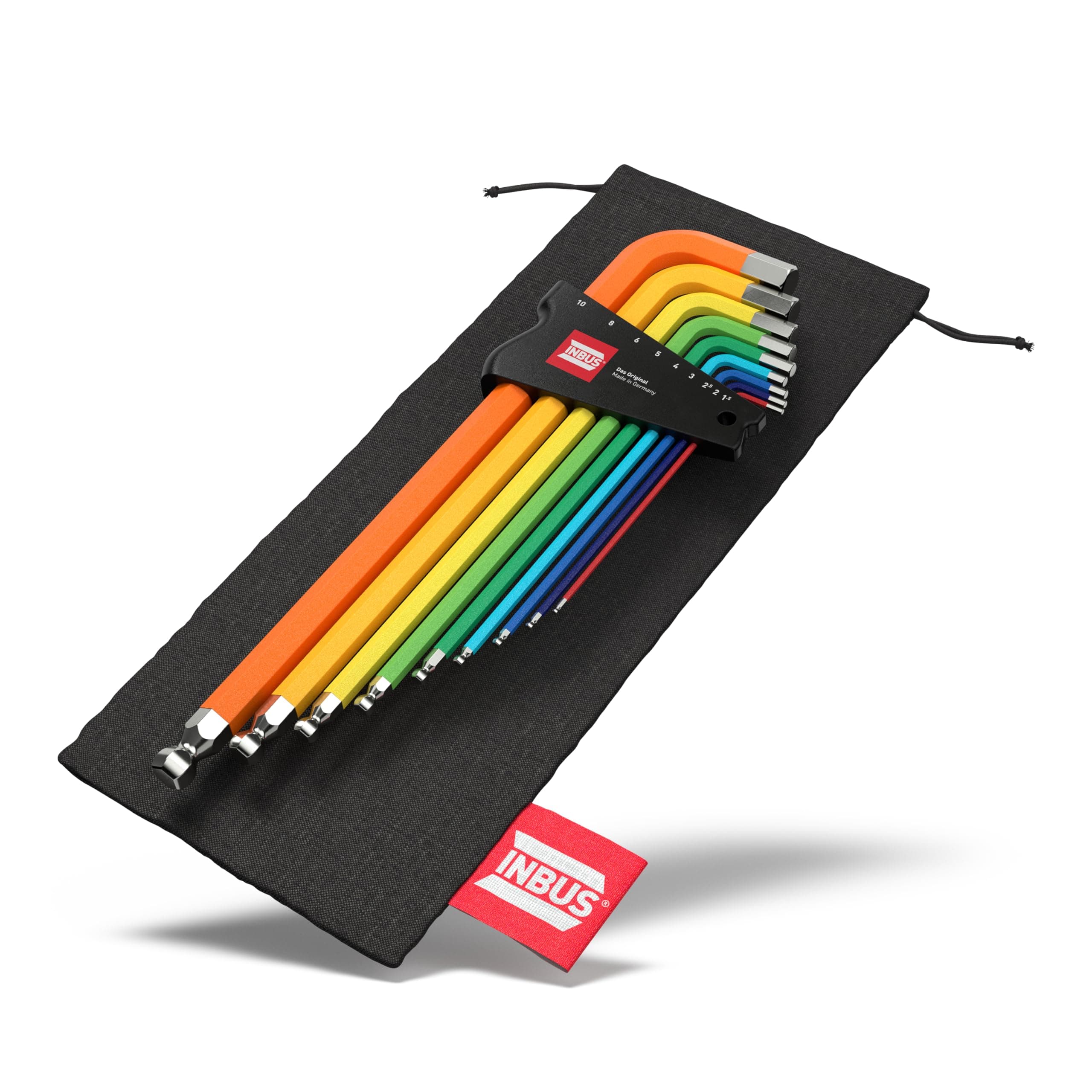INBUS Hex Key Set, 9pcs (1.5-10mm) Made in Germany, ColorGrip Colored & Ball End, Metric, 10 Year Guarantee, Chrome Vanadium Steel, Nickel-plated Finish