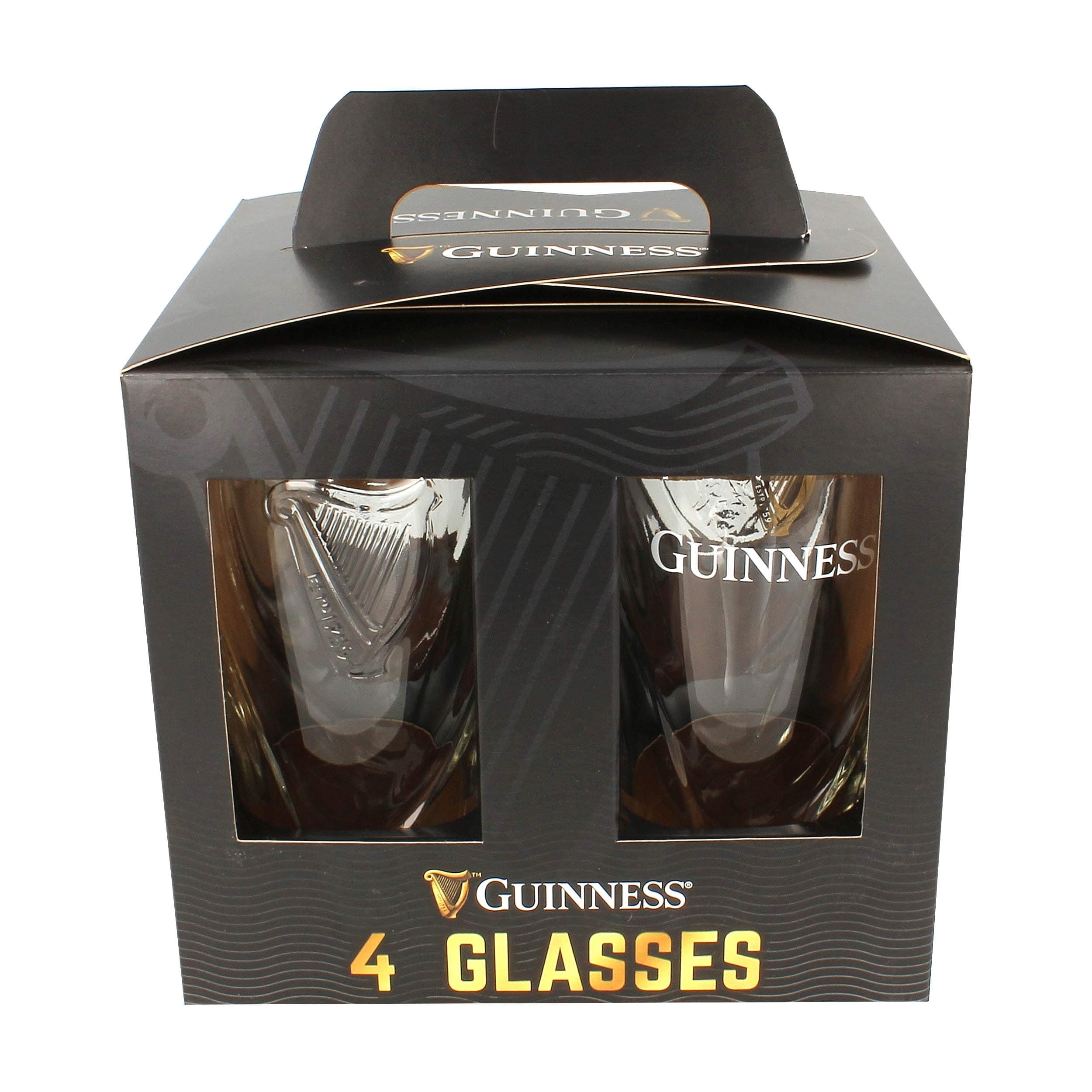 Guinness Official Beer Glasses Pint Gl 4 Pack with Embossed Harp Logo Design