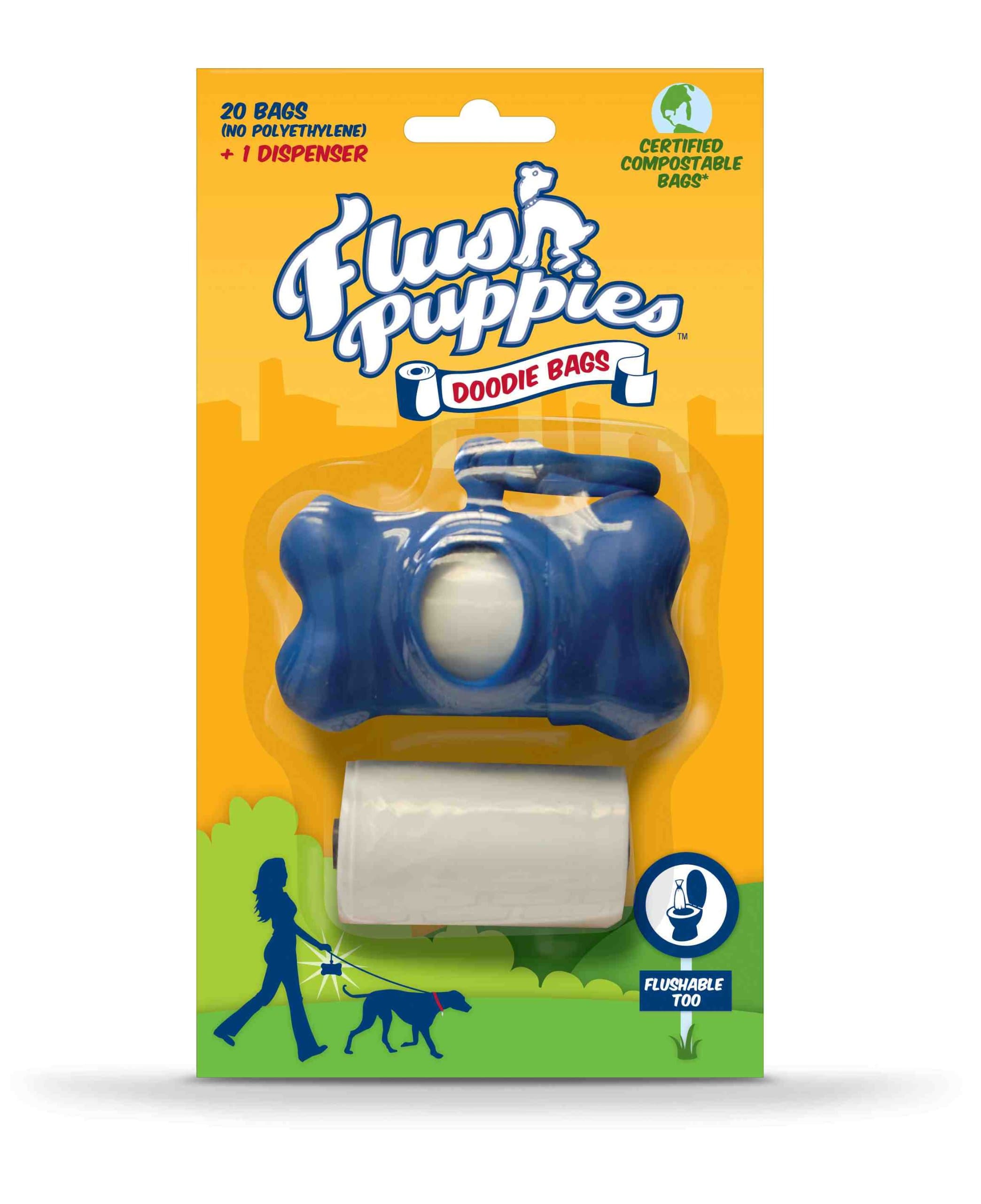 Flush Puppies Flushable Dog Poo Bag Bone Dispenser Rolls, White, Pack of 2