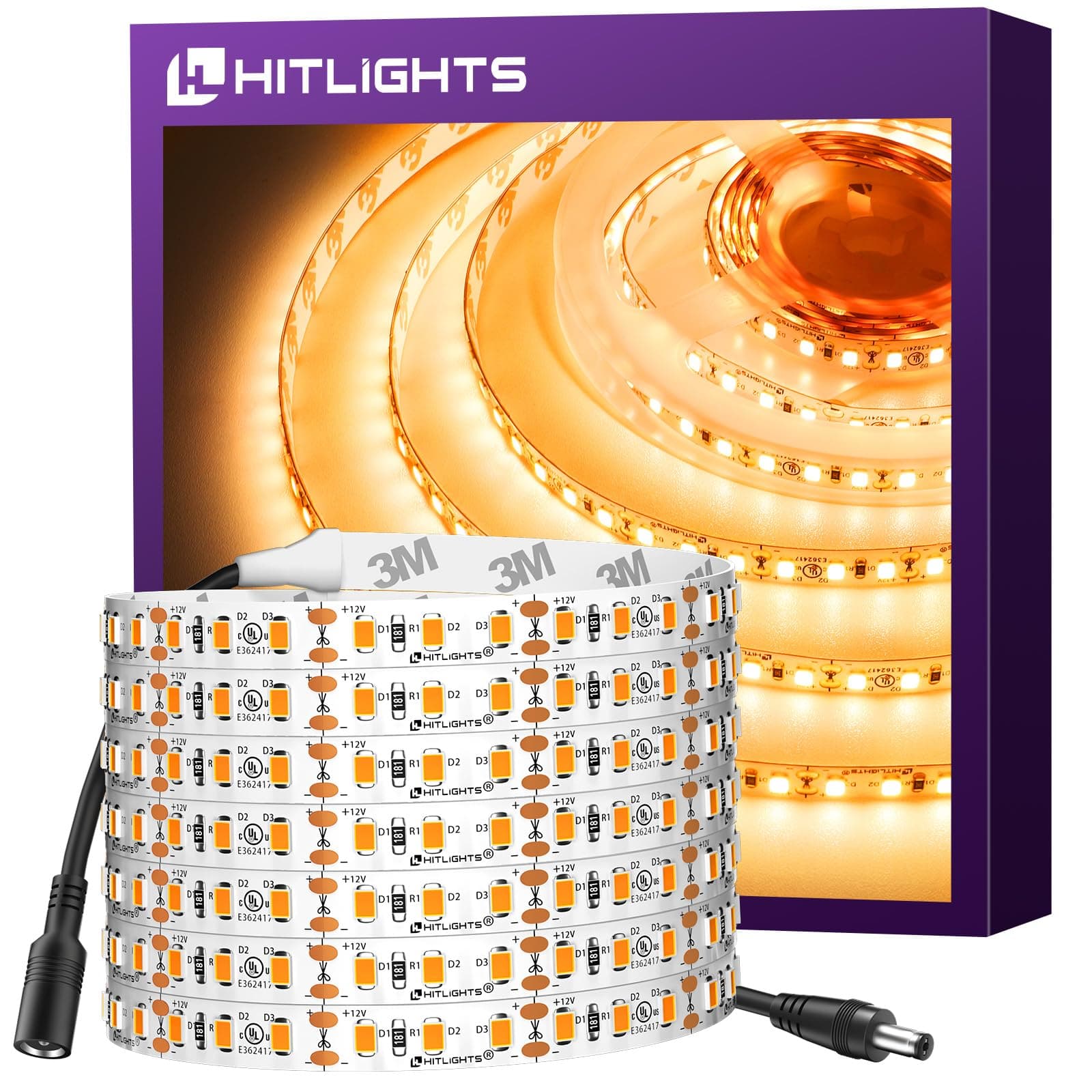 LED Strip Lights Warm White 2700K, 16.4ft High Density Tape Light for Bedroom, 600 LEDs/Reel, 300LM/Feet, UL-Listed, 12V Flexible Dimmable Rope Lights for Room, Home, Under Cabinet Lighting