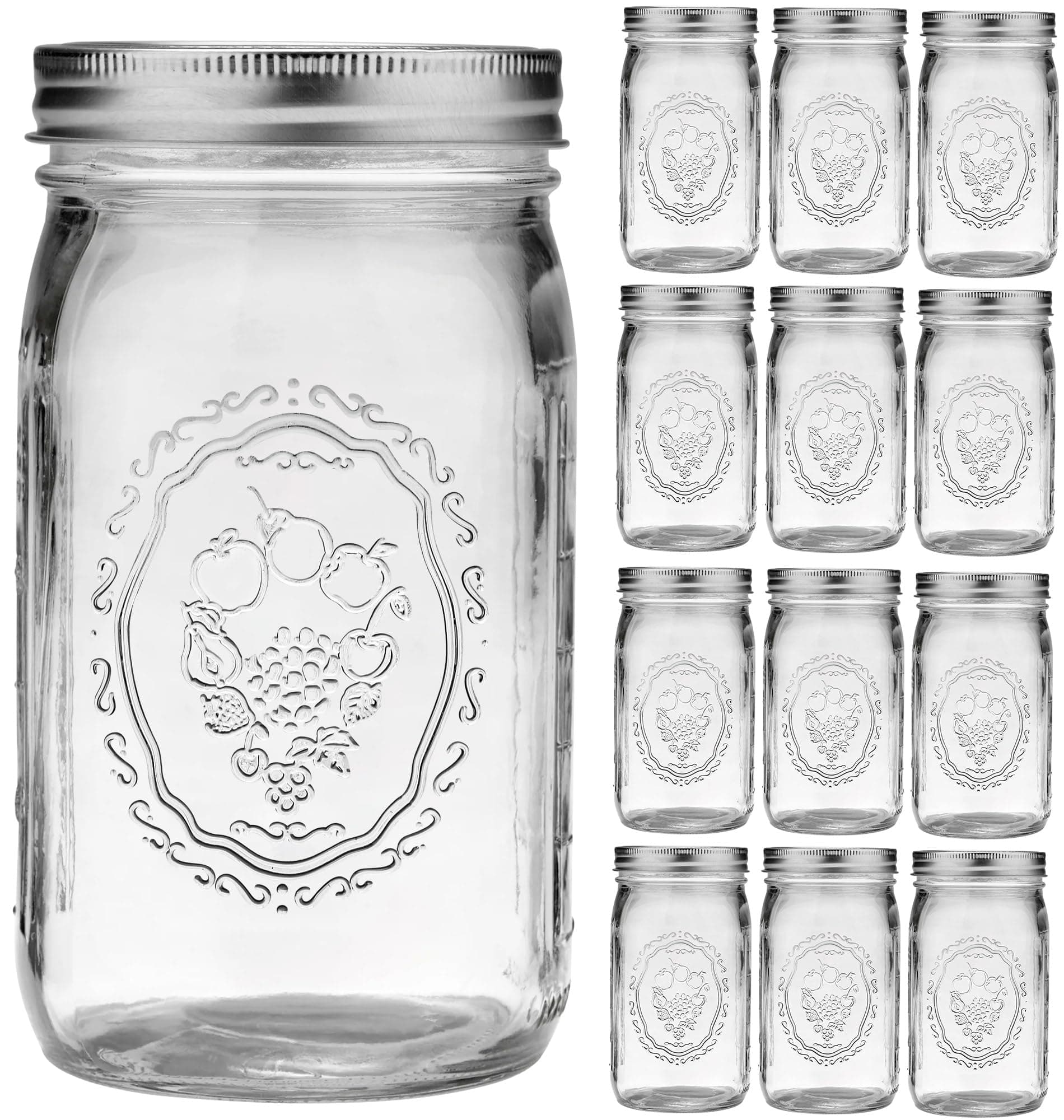 Mason Jars 32 oz Wide Mouth - 12 Pack Quart Glass Mason Jars with Airtight Li...