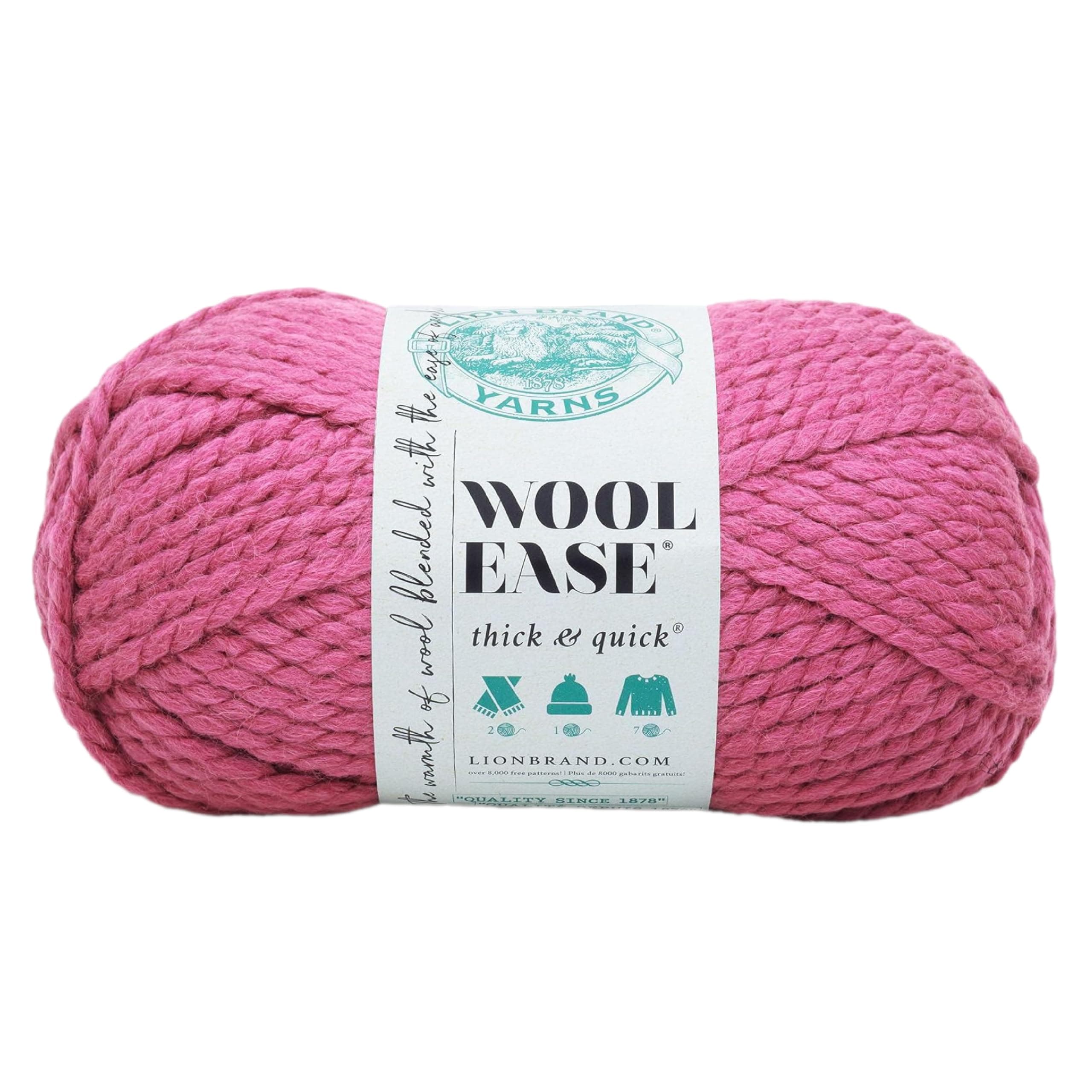 Lion Brand Yarn Wool-Ease Thick & Quick, Super Bulky Wool Blend Yarn for Knitting, Crochet, and Crafts, Raspberry, 1 Pack