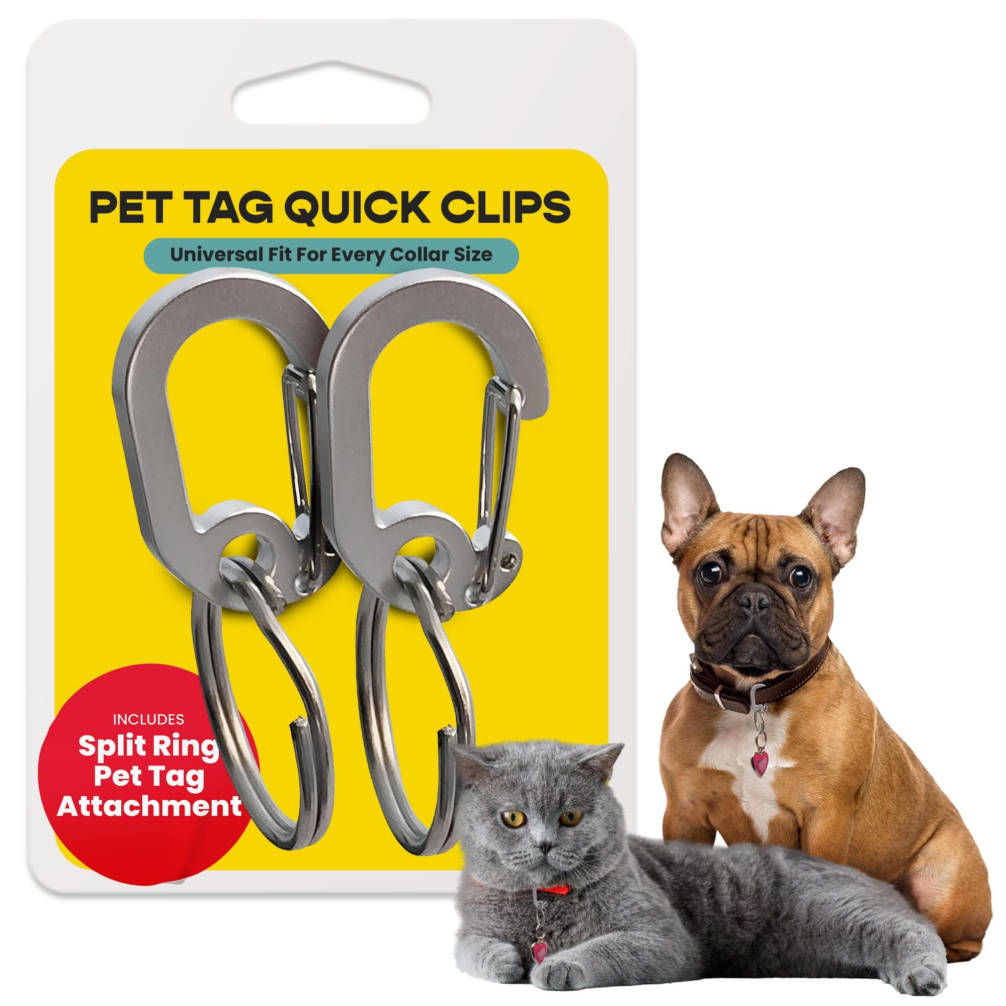 Klippy Pet Tag Quick Clips - Cat & Dog Collar for ID Tags Holder Efficient Ring Attachment Clip for Safety - Silver, 2 Pack