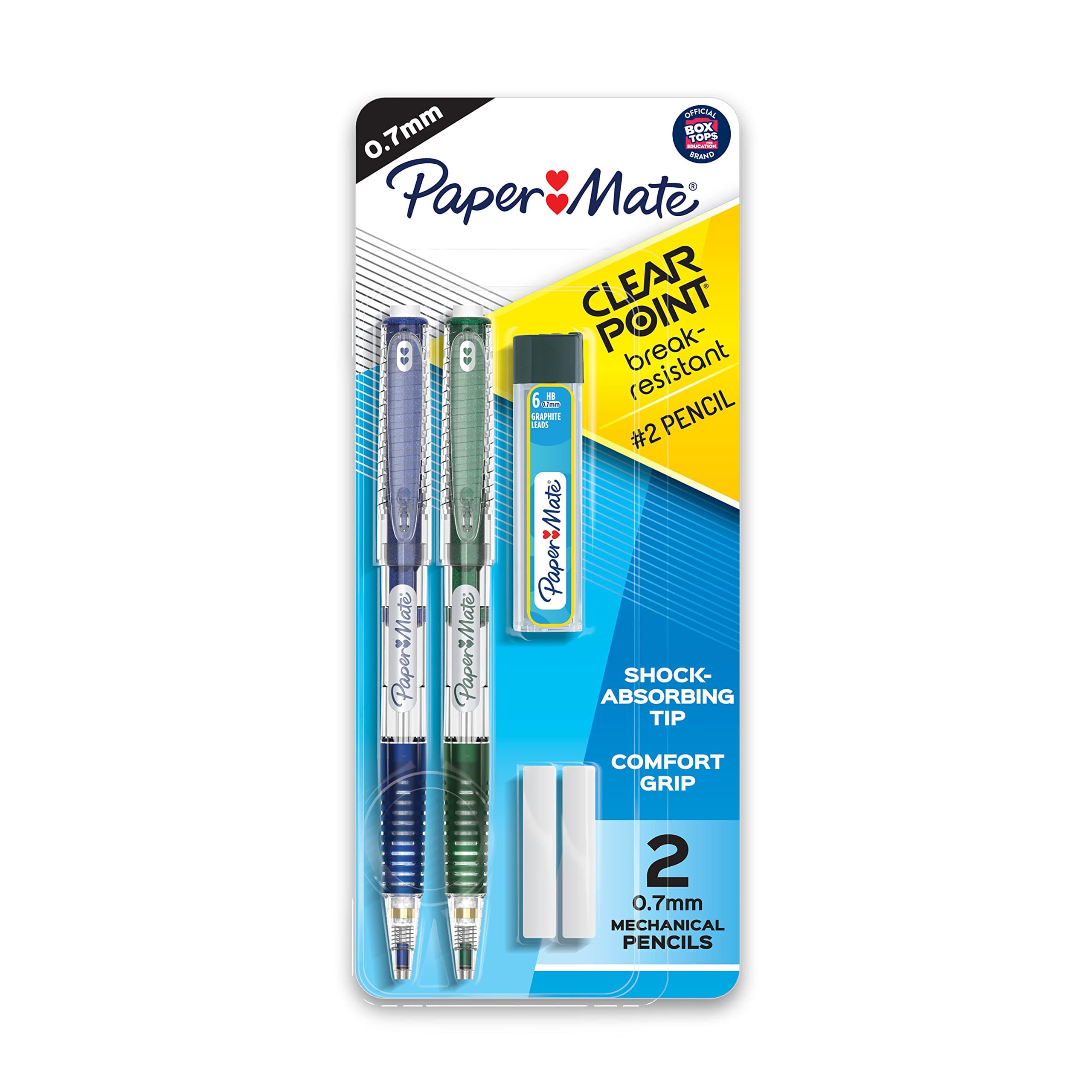 Clearpoint Break-Resistant Mechanical Pencils, HB #2 Lead (0.7mm), 2 Pencils (Dark Blue and Dark Green), 1 Lead Refill Set, 2 Erasers