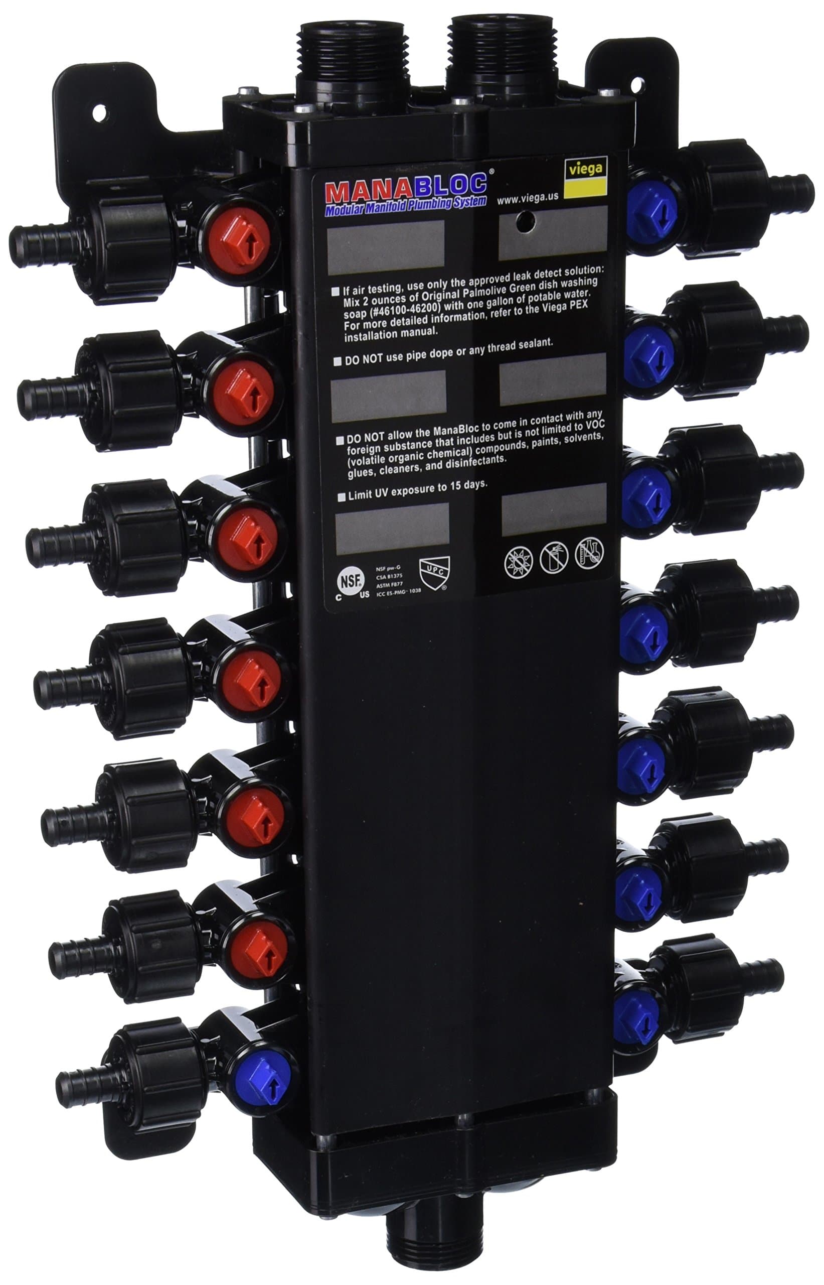 Viega 50143 - 1/2-Inch PureFlow Zero Lead Poly Alloy PEX Crimp Manabloc With 14 Ports - 8 Cold 6 Hot