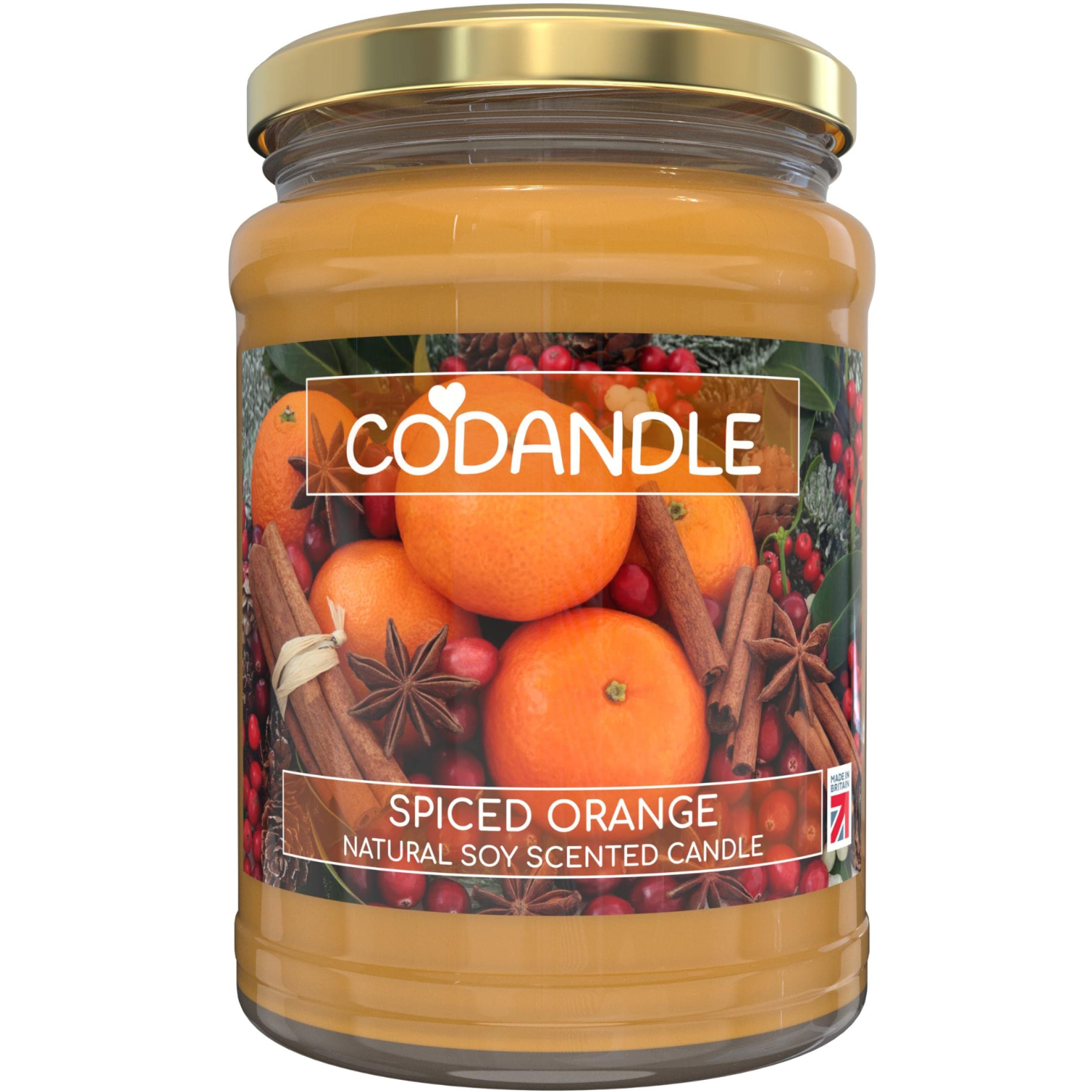 Candle | Spiced Orange | Large Jar Vegan Natural Soy Scented Candle, 100+ Hours Burn Time & Made in UK