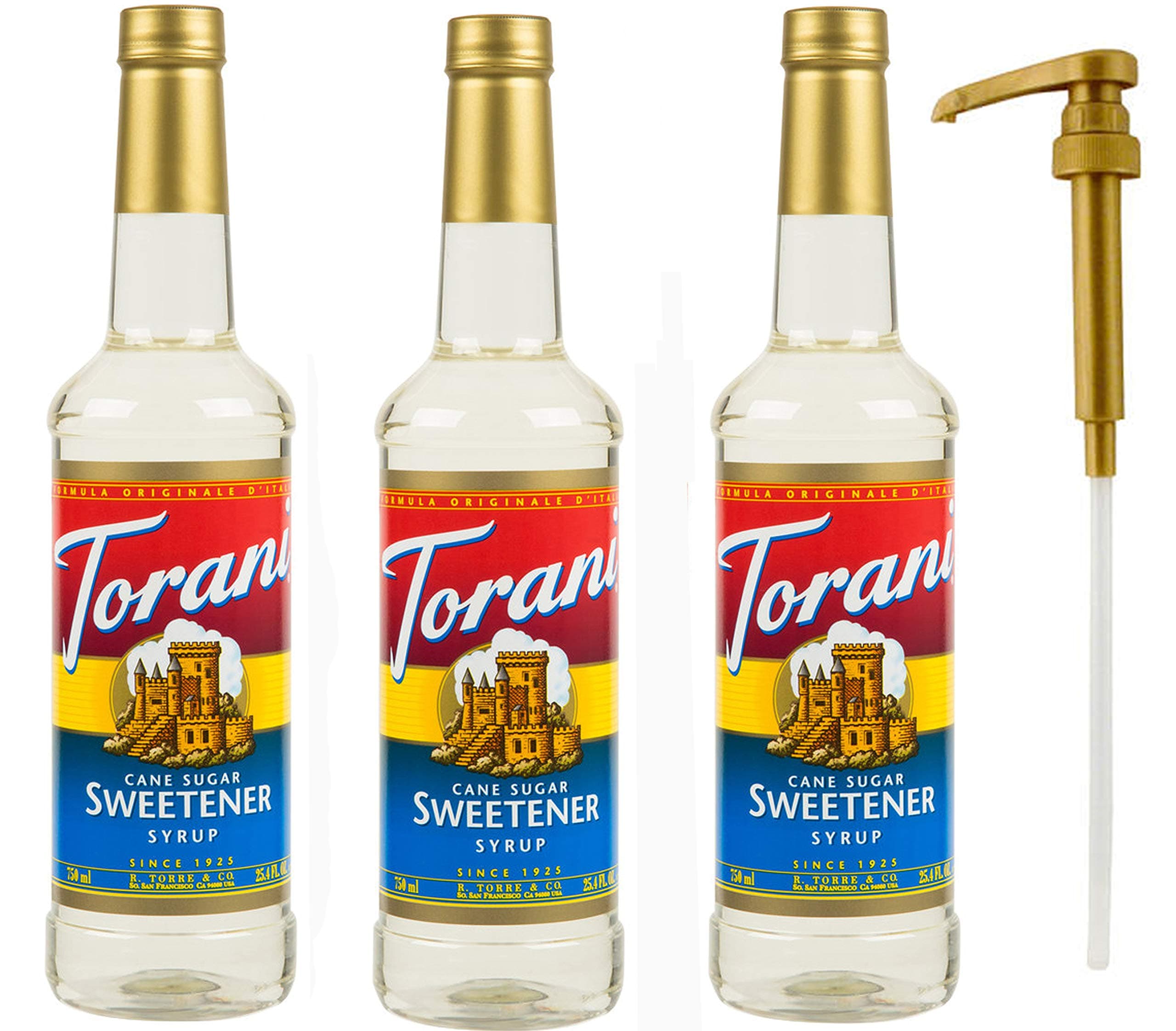 Torani Cane Sugar Sweetener Syrup, 25.4 oz (3 pack) Plus One Syrup Pump