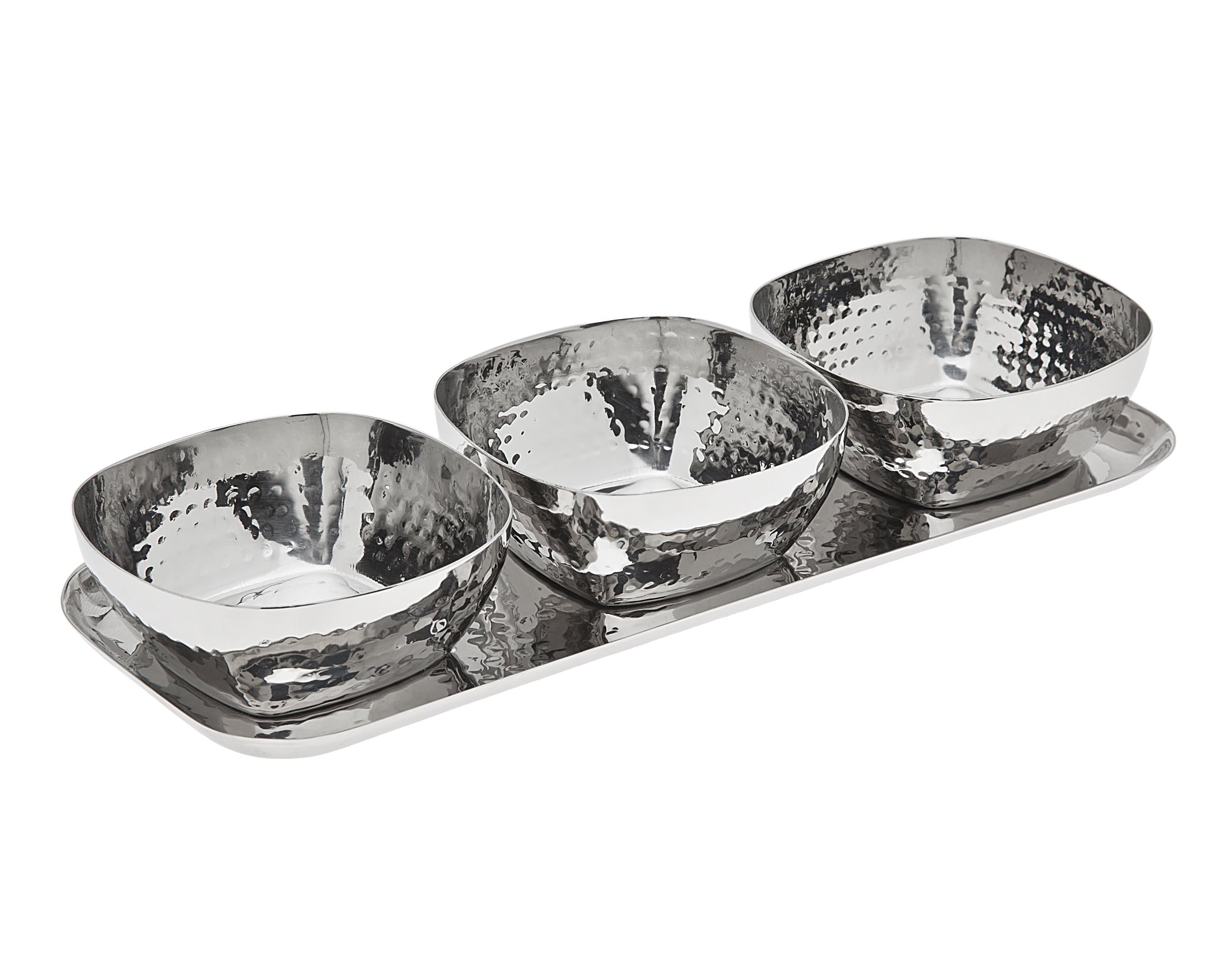 Godinger Hammered Tray and 3 Small Bowls