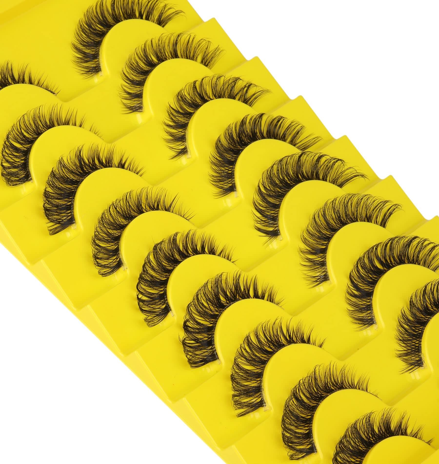 zanlufly False Eyelashes Natural Russian Strip Lashes Wispy Cat Eye Mink Lashes 3D D Curl Fake Eyelashes Lightweight Transparent Band Handmade Reusable Lashes Pack