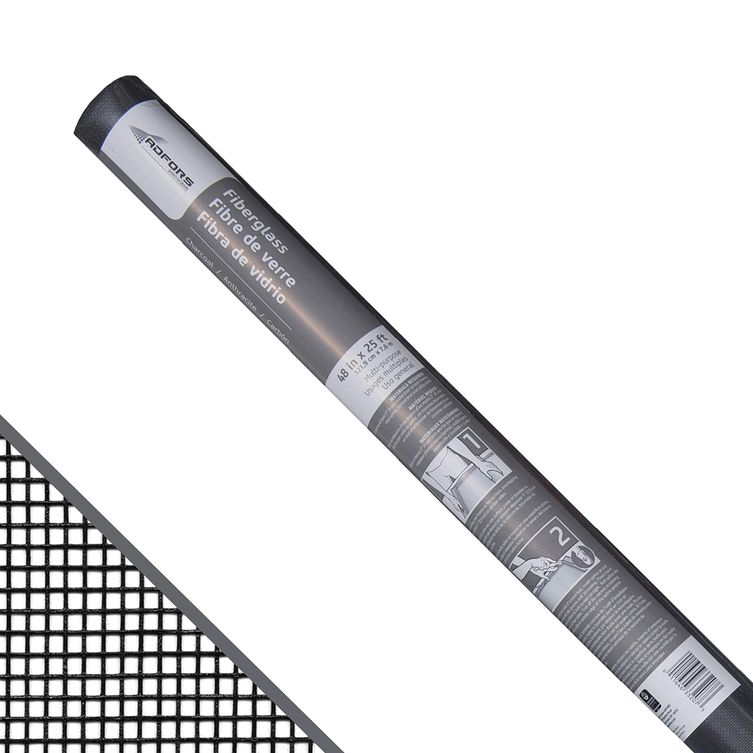 ADFORS Standard Screen, 48 Inches x 25 Feet Roll -Replacement Screen for Windows and Doors - Charcoal