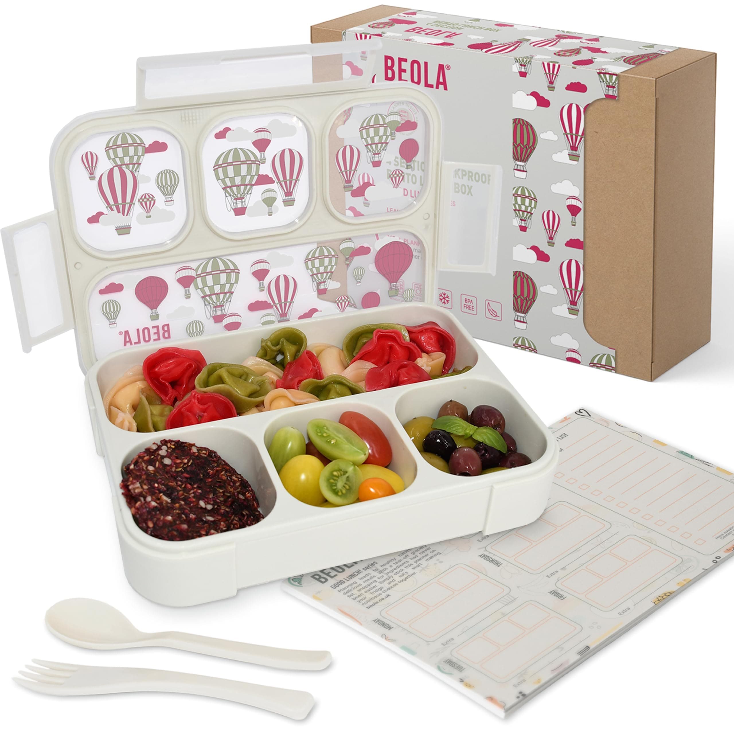 – BEOLA Lunch Box for Kids Adults, Multi Compartment Lunch Bento with Magnetic Meal Planner, 3 or 4 Compartment Snack Box, BPA free, with Cutlery Set (4Magic Sky)